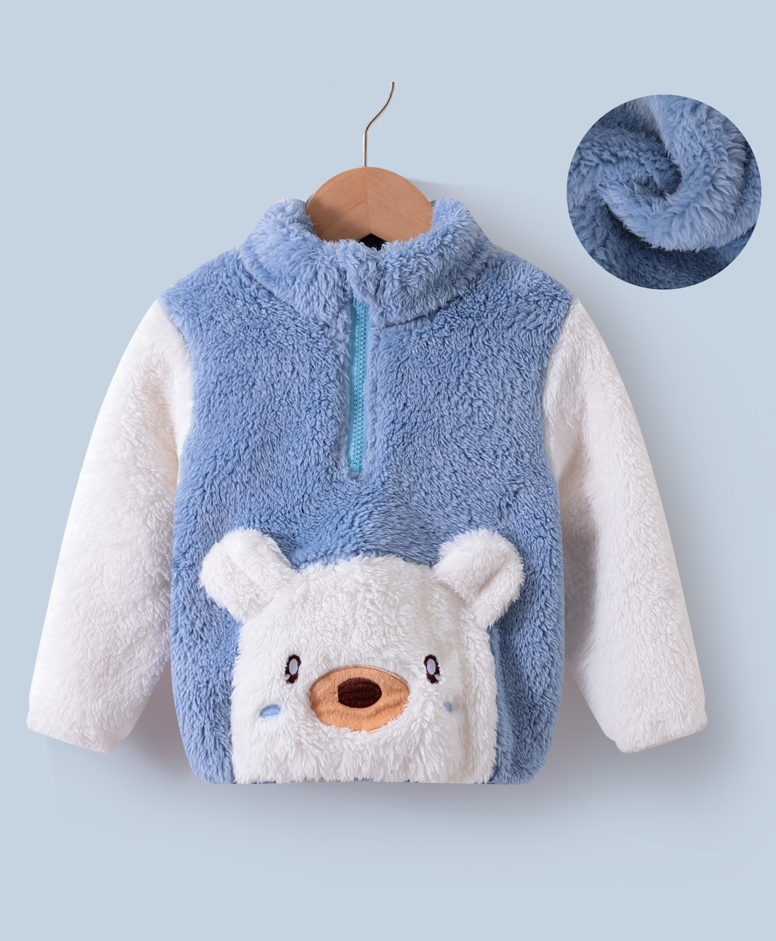 Kookie Kids Winter Wear Full Sleeves Sweatshirt with Fur Detailing & Teddy Bear Applique - Blue-image-30