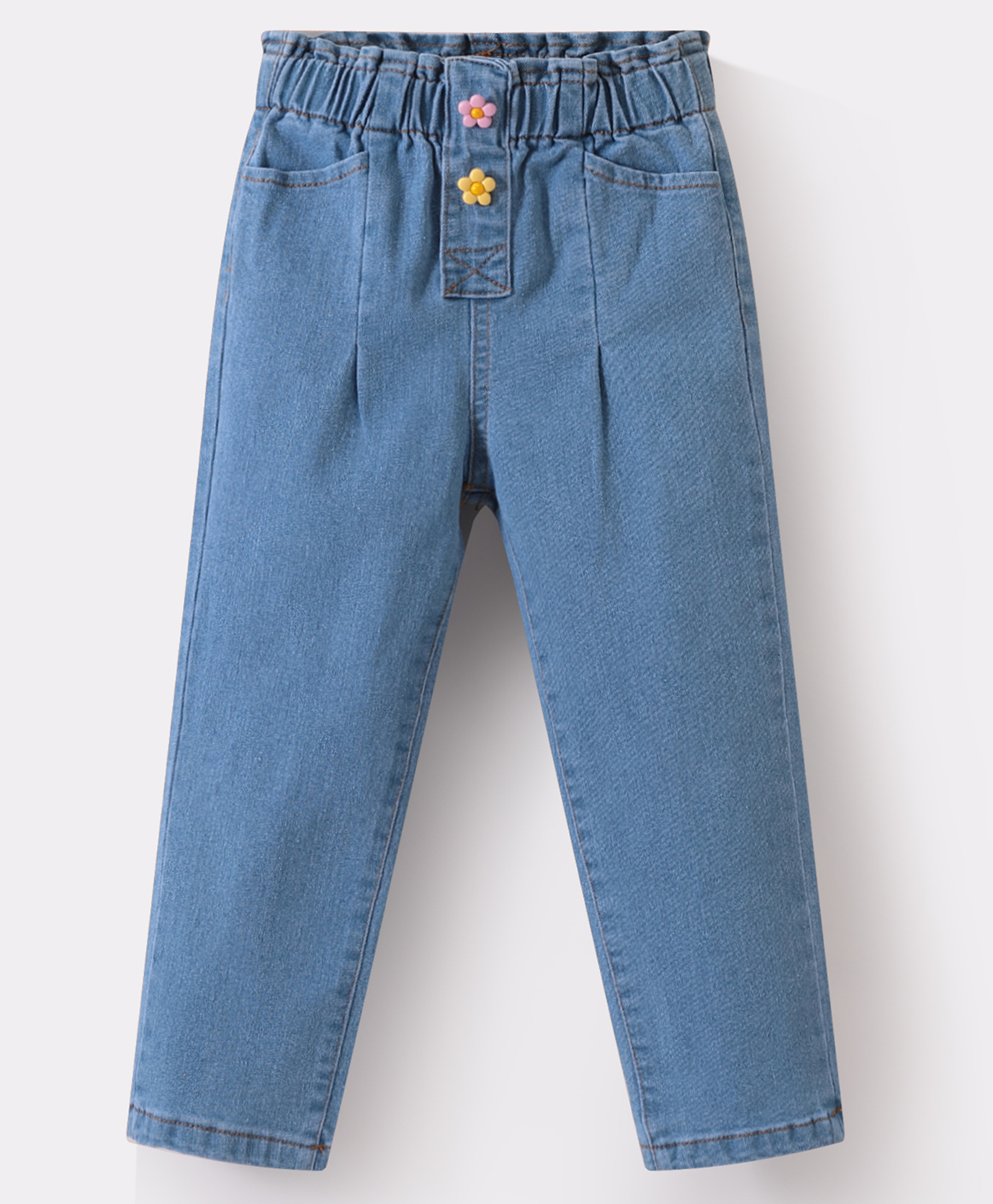 Kookie Kids Full Length Solid Denim Jeans with Floral Applique - Blue-image-17