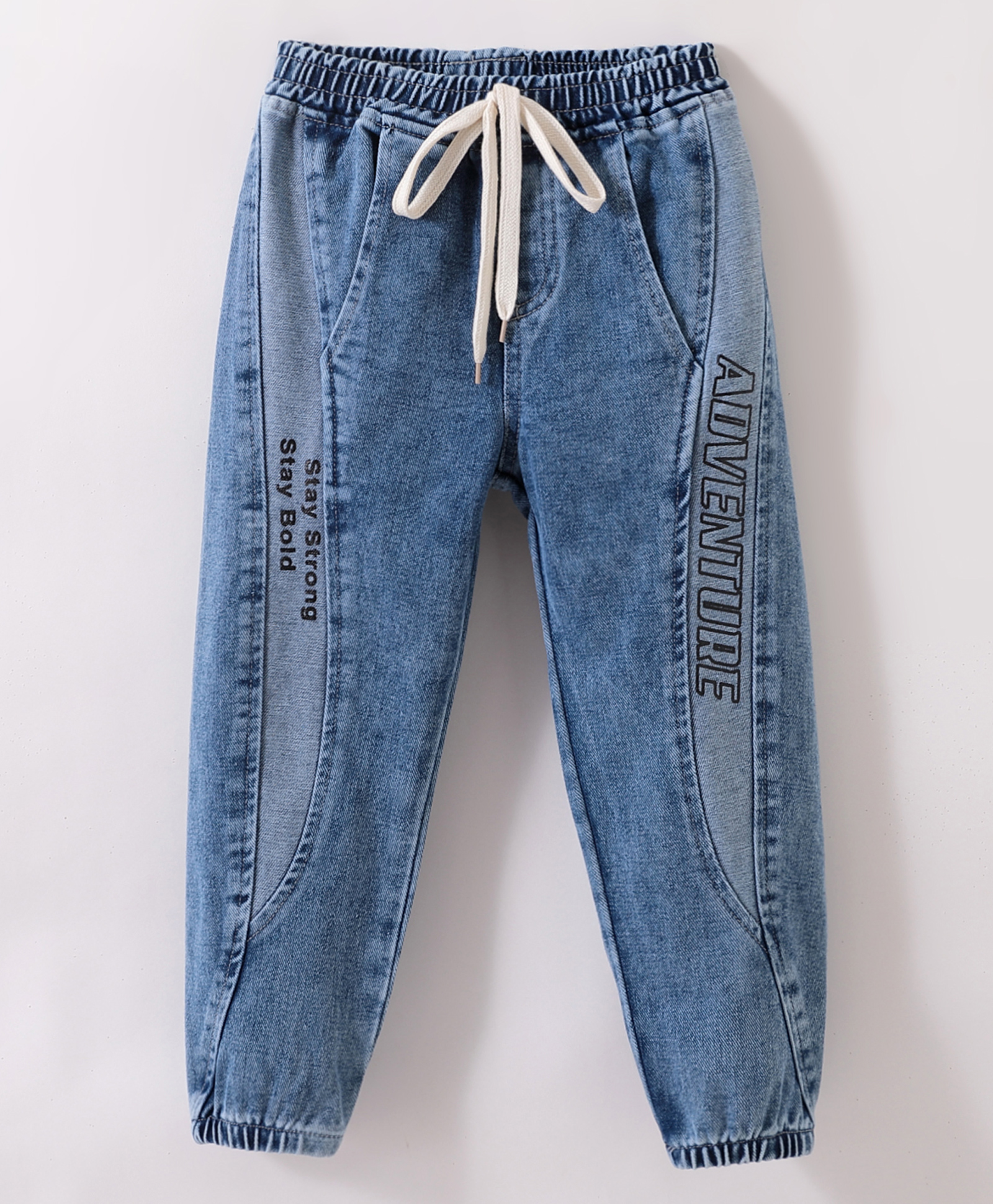 Kookie Kids Denim Full Length Jeans with Text Print - Blue-image-21