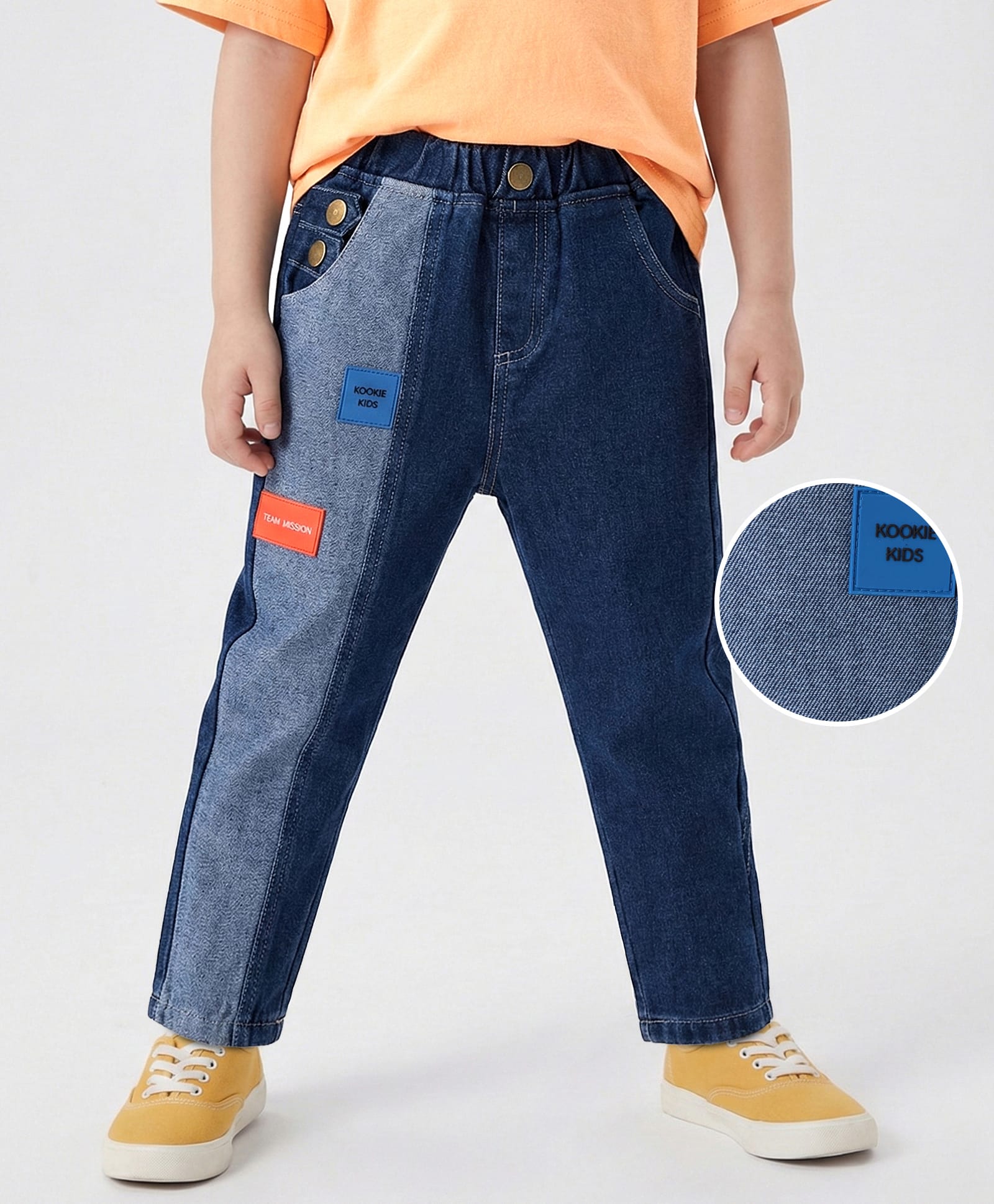 Kookie Kids Full length Cut & Sew Denim Jeans - Navy Blue-image-25