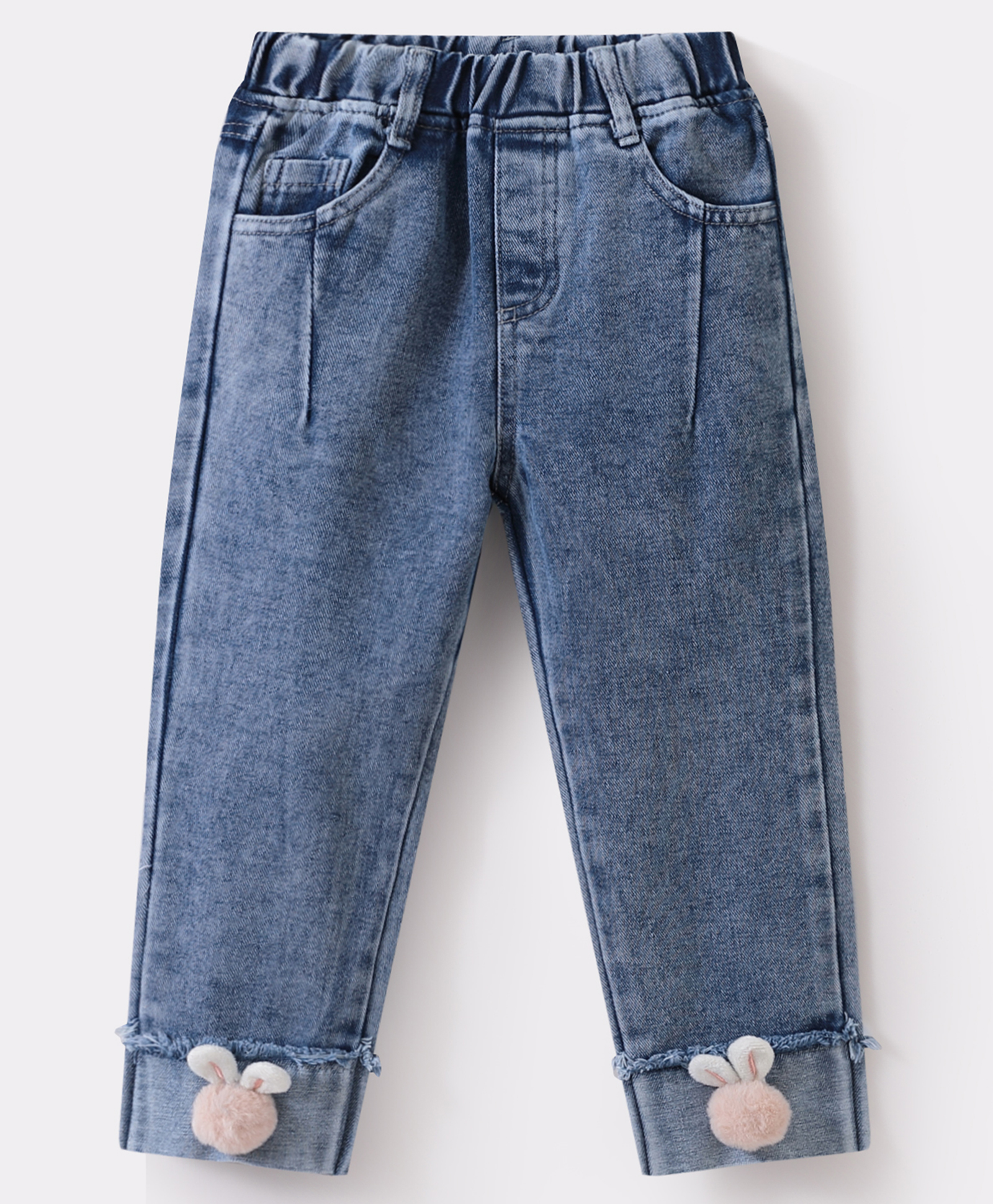 Kookie Kids Full Length Denim Jeans with Bunny Applique - Blue-image-9