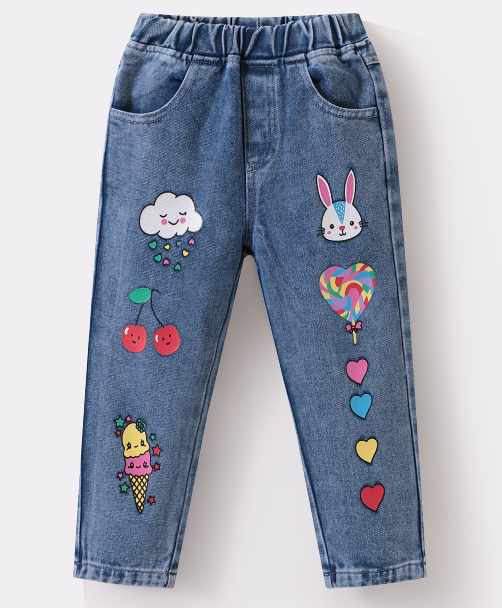 Kookie Kids Full Length Denim Jeans with Animal & Heart Print - Navy Blue-image-38