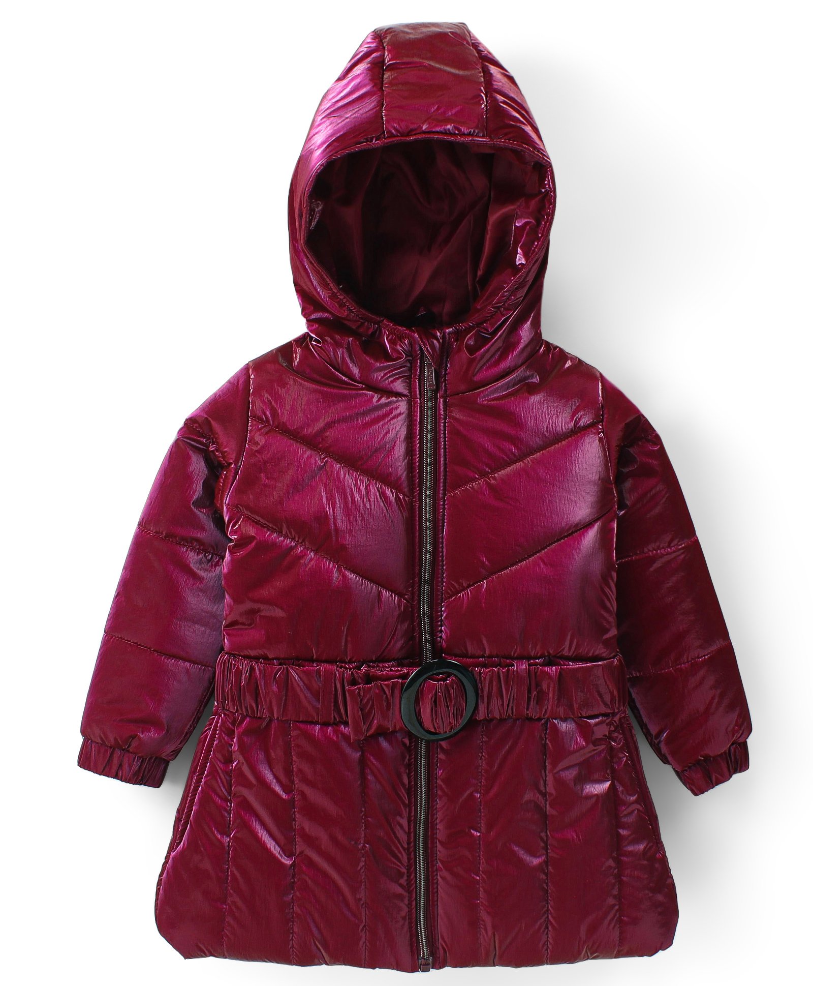 Babyhug Woven Full Sleeves Padded Hooded Jacket with Quilted Design & Solid Colour - Wine-image-15