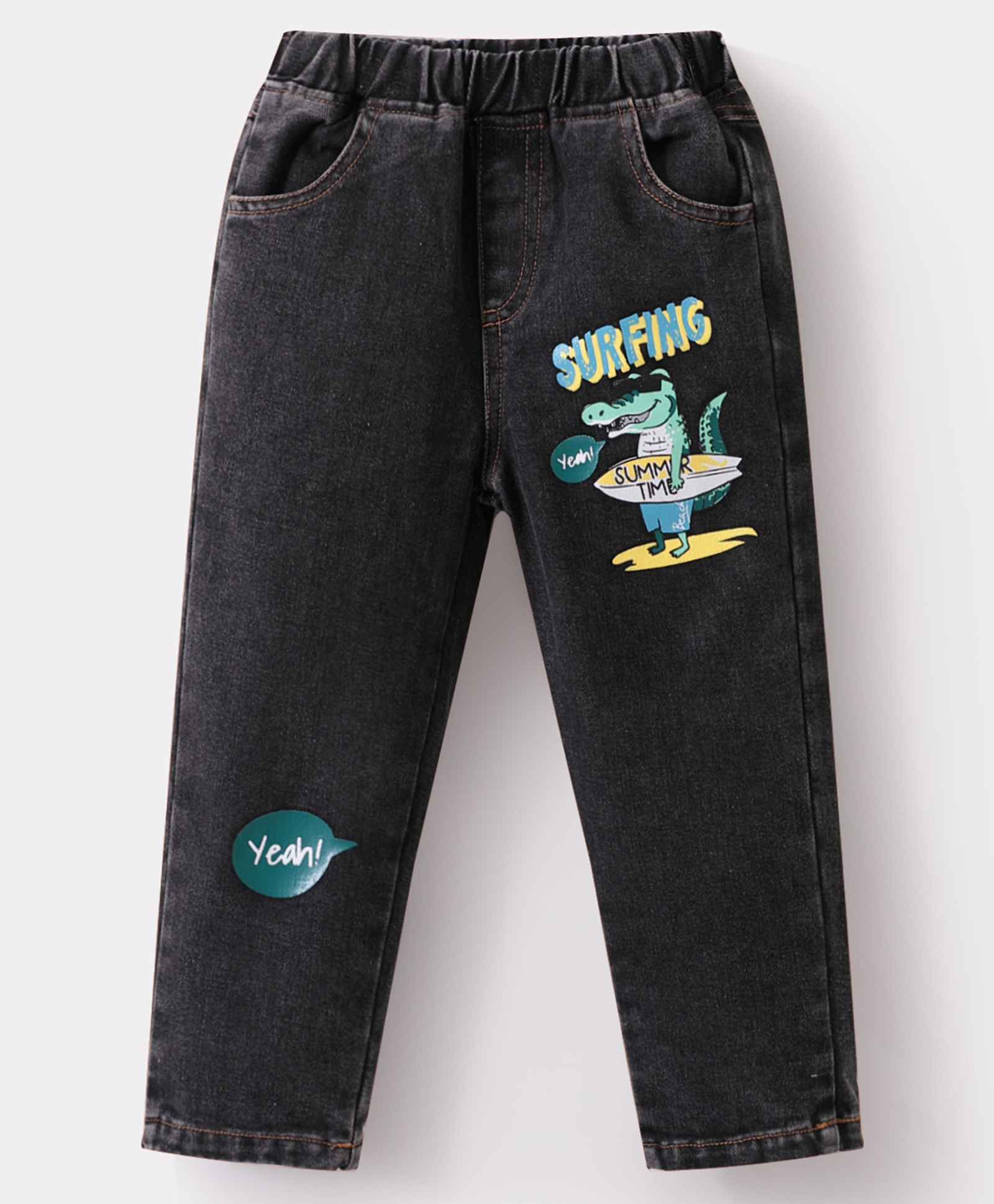 Kookie Kids Full Length Denim Jeans With Animal Print - Black-picture-16