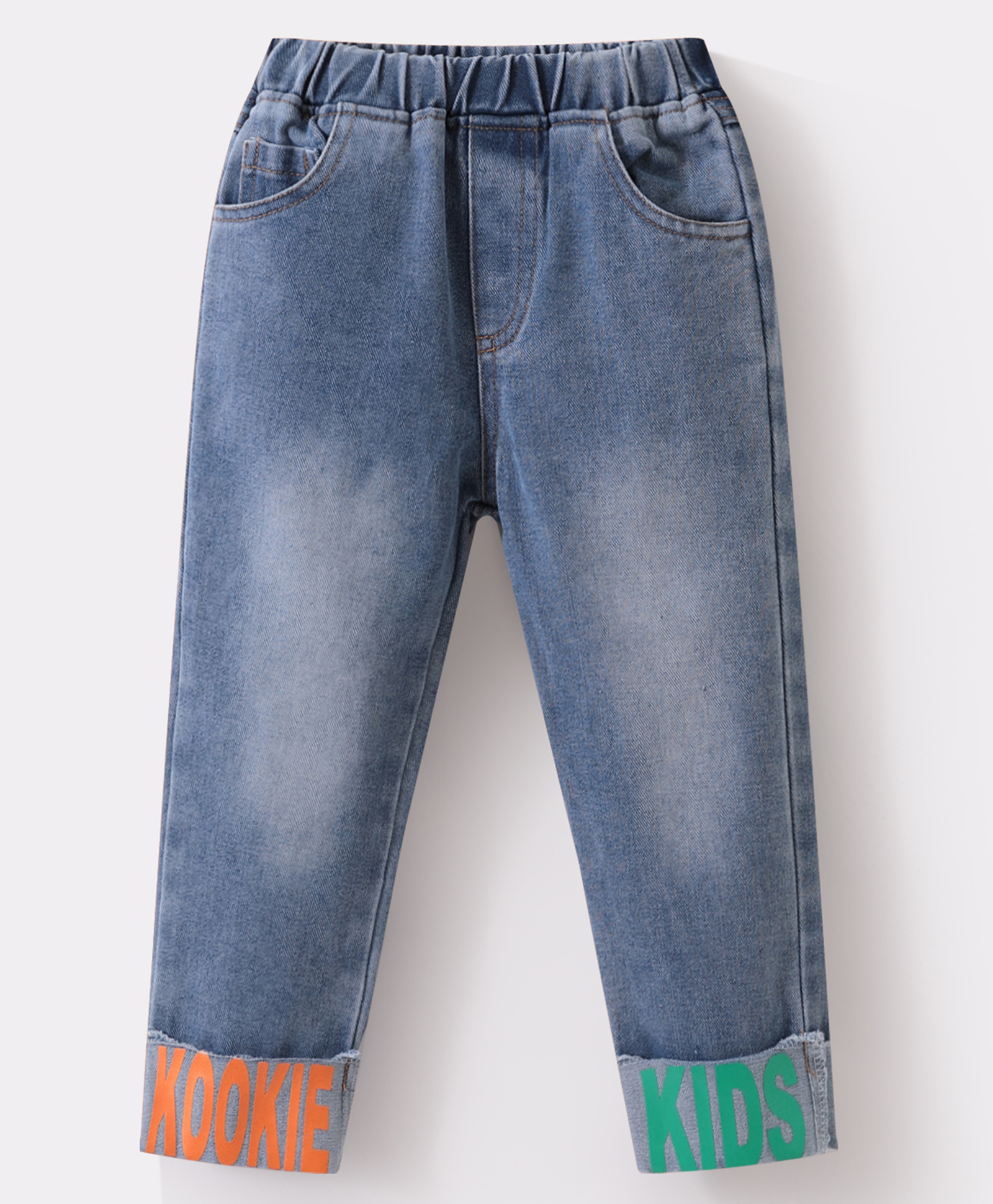 Kookie Kids Full Length Denim Jeans With Text Print - Blue-picture-20