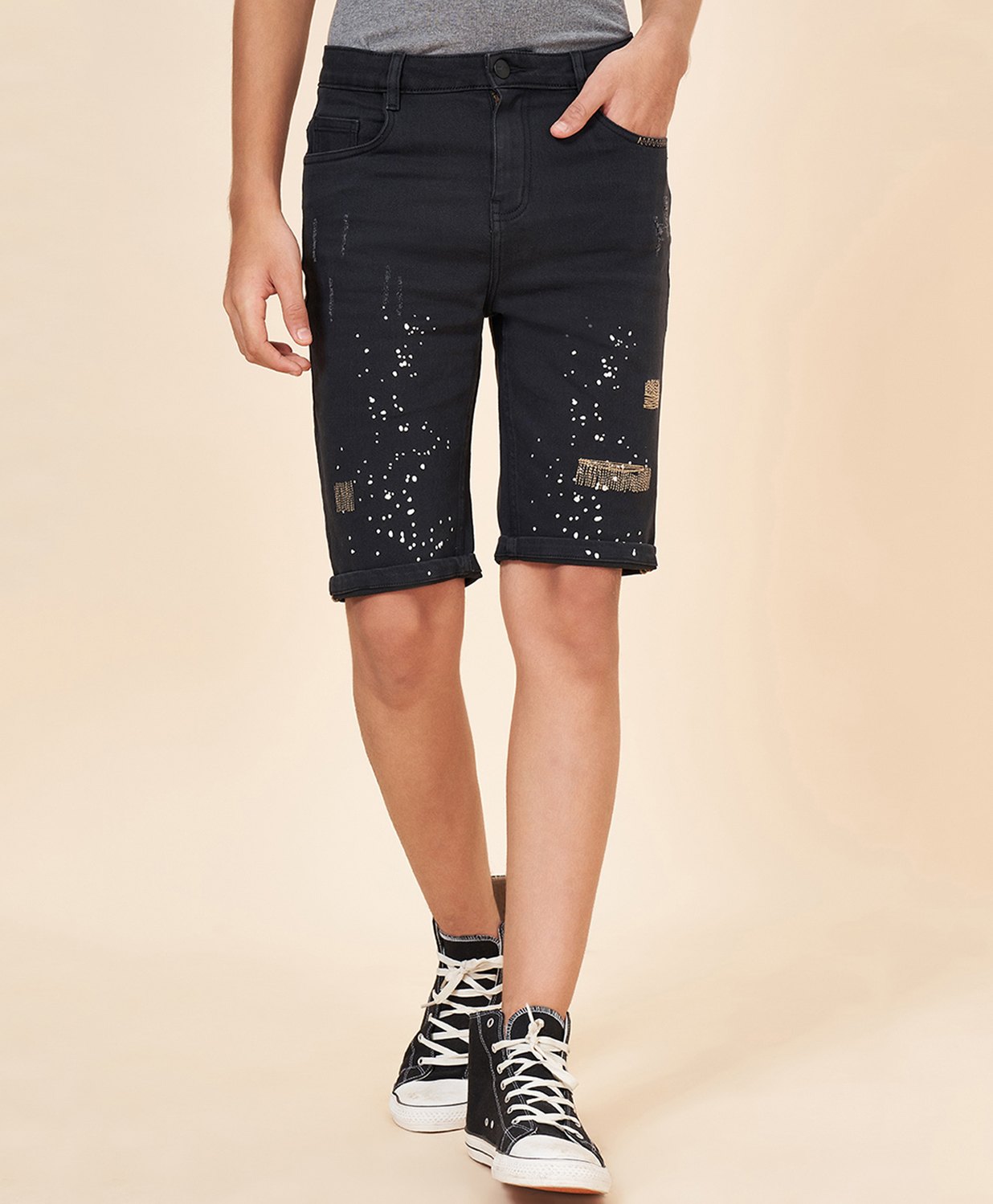 Coolsters by Pantaloons Cotton Colour Splashed  Shorts - Black-image-42