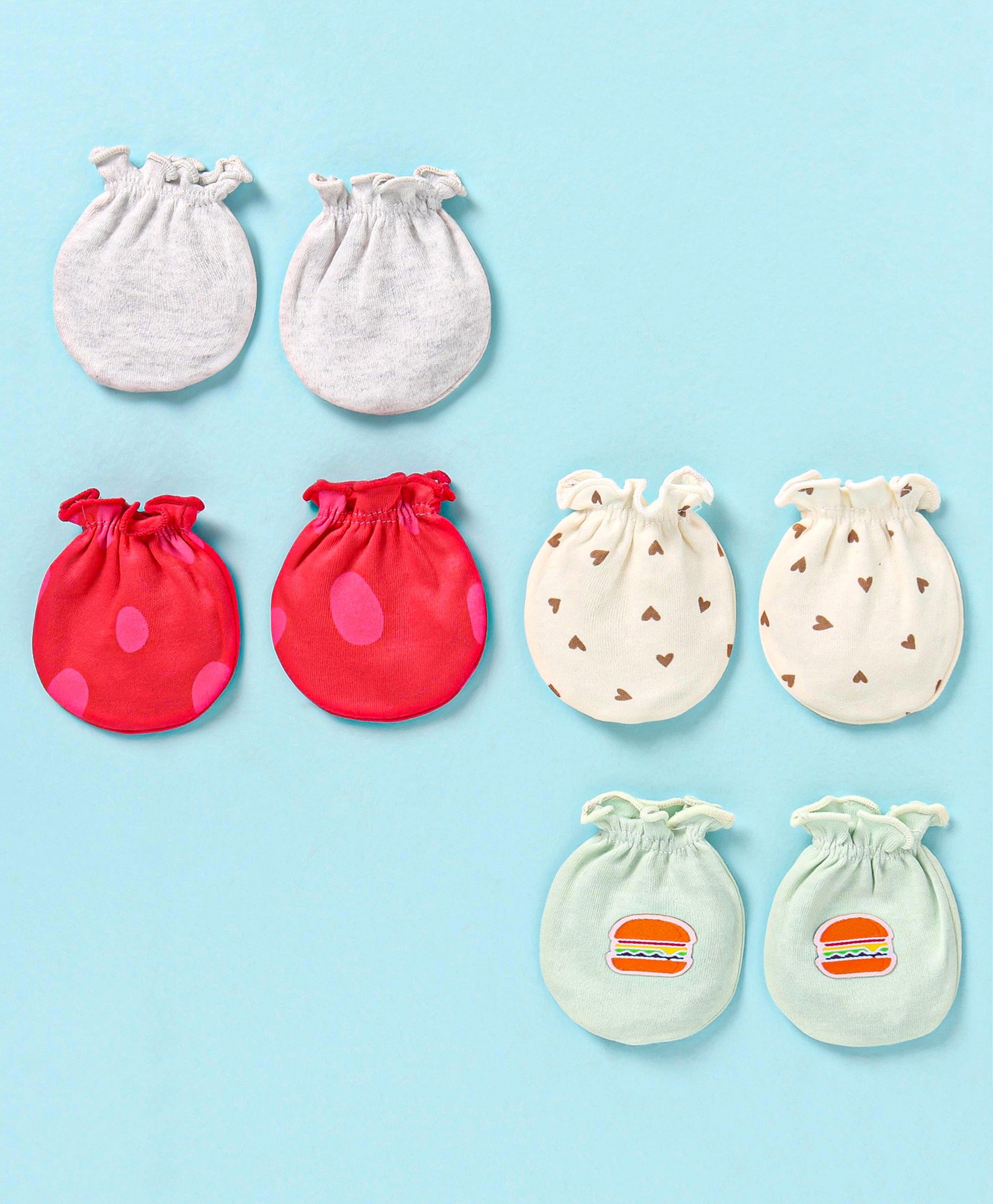 Ben Benny Interlock Knit Solid Color & Heart Printed Mittens Pack of 4 - Red Grey & Cream-picture-26