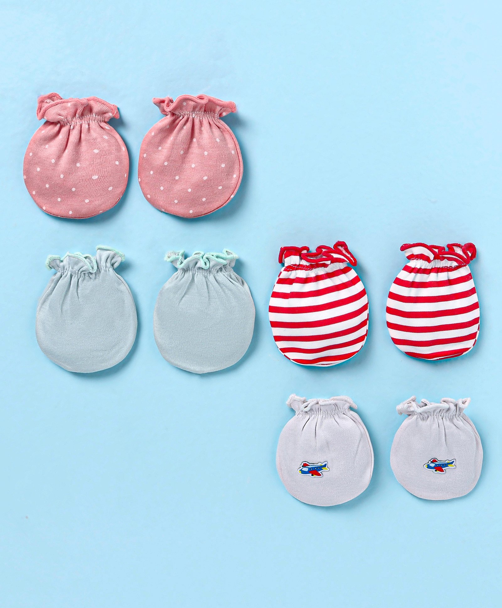 Ben Benny Interlock Mittens Polka Dots Plain Patch & Strips Print Pack of 4 - Red & Gray-image-4