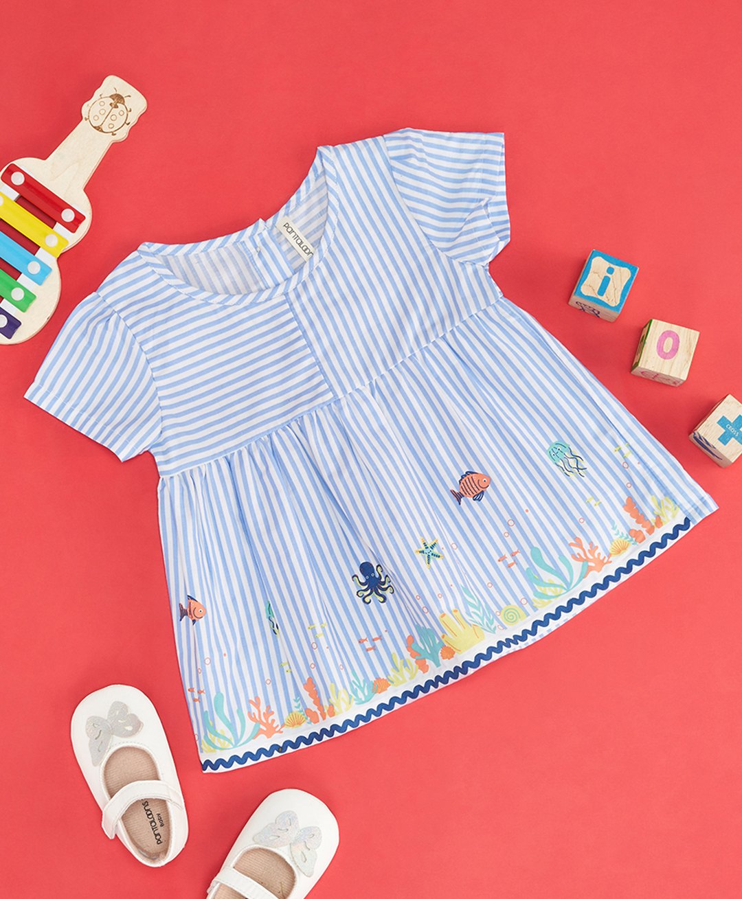 Pantaloons Baby Half Sleeves Striped Sea Life Theme Printed Top - Blue-image-36