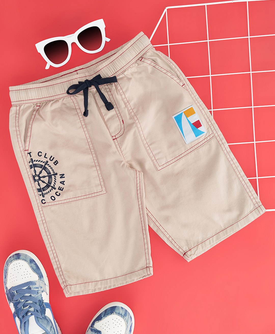Pantaloons Junior Cotton Ocean Club Text Printed Shorts - Off White-picture-16