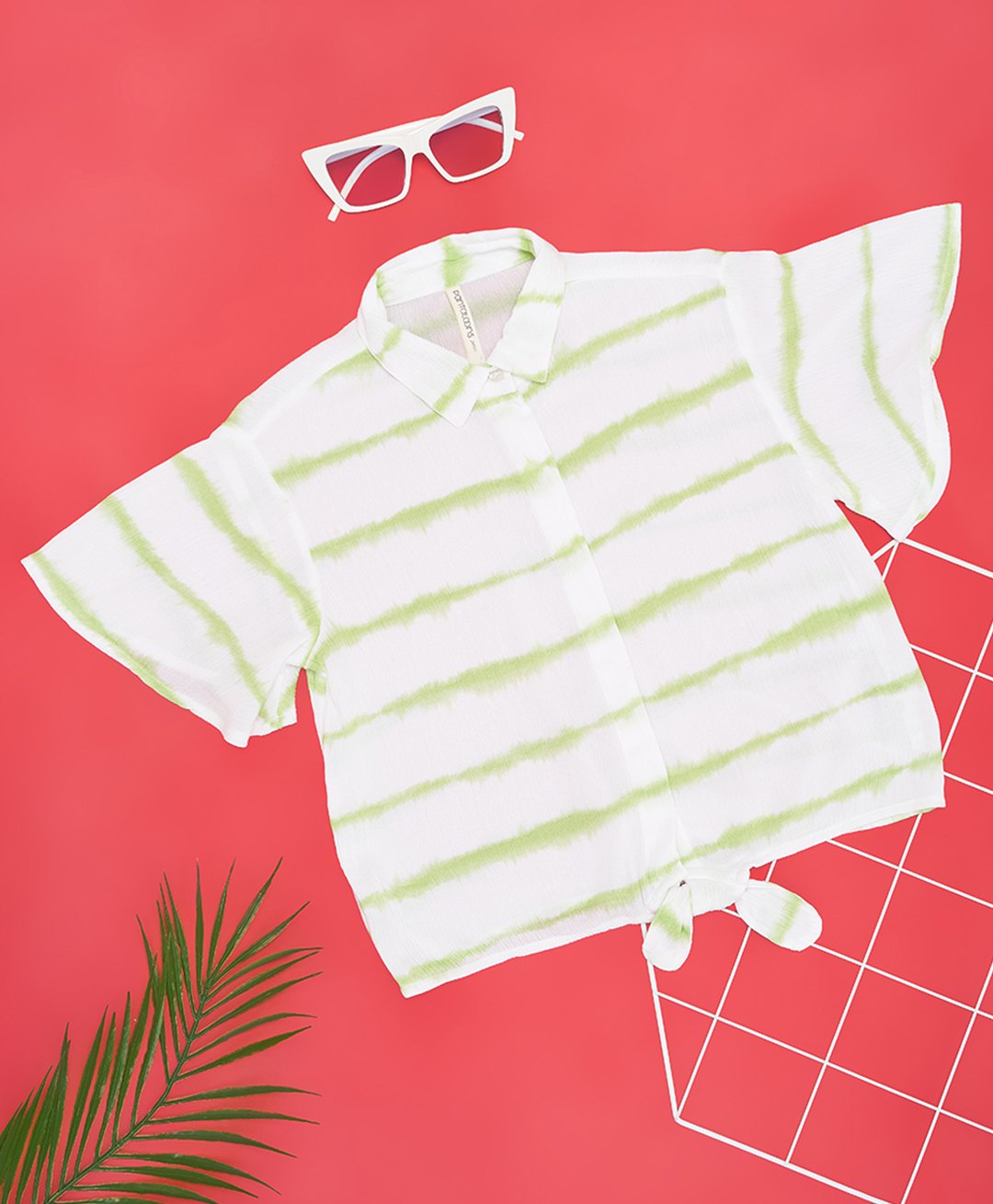 Pantaloons Junior Half Bell Sleeves Striped Top - Brilliant White-picture-37