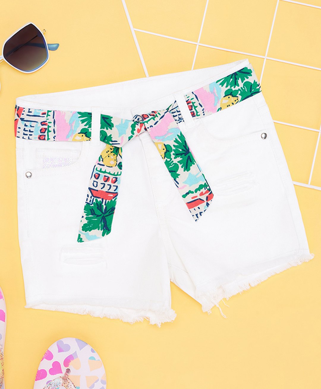 Pantaloons Junior Cotton Placement Print Shorts - Bright White-image-29