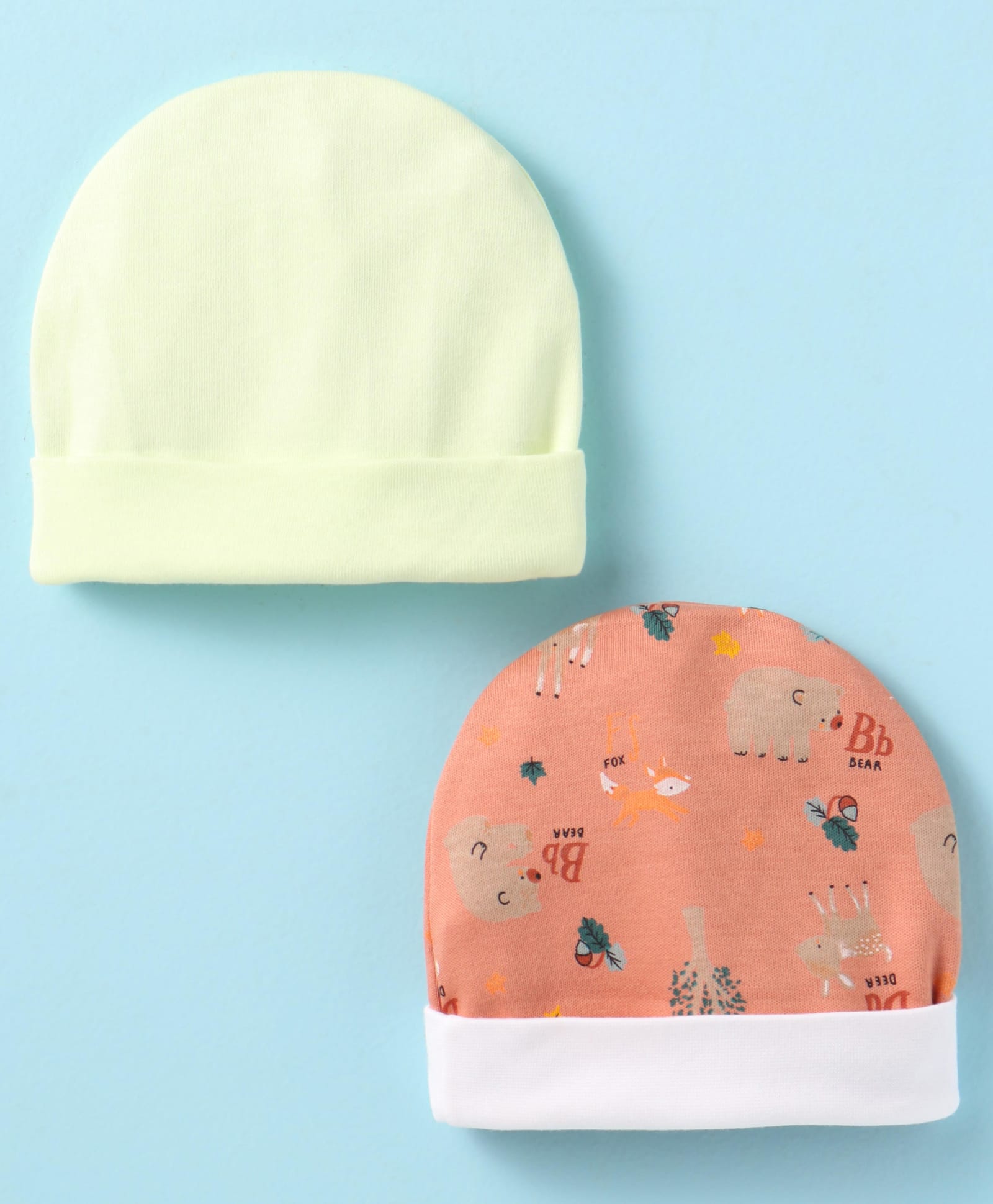 Ben Benny Interlock Knit Caps With Jungle Prints Pack of 2 Coral & Pastel Green - Diameter 10 cm-image-41