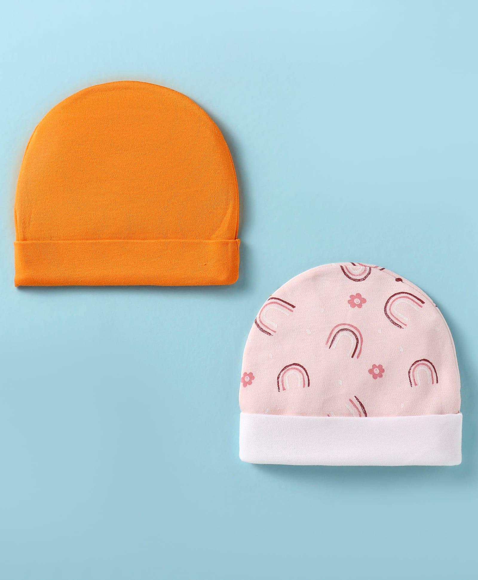 Ben Benny Interlock Knit Caps With Floral Print Pack of 2 Orange & Peach - Diameter 10 cm-picture-11