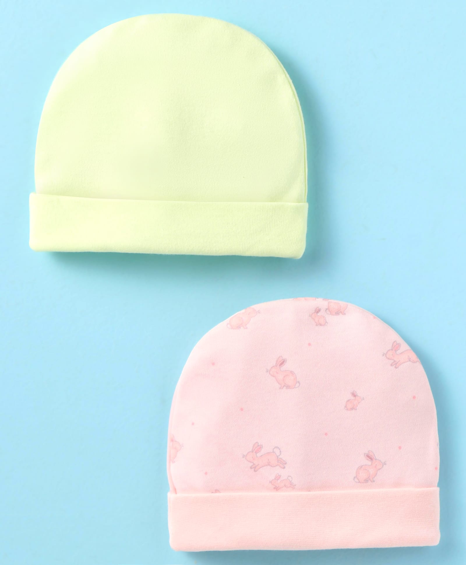 Ben Benny Interlock Knit Caps With Bunny Prints Pack of 2 Pastel Green & Pink - Diameter 10 cm-picture-14
