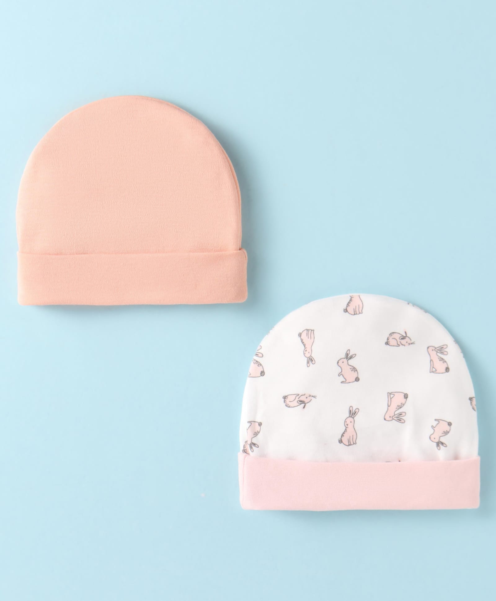 Ben Benny Interlock Knit Caps With Bunny Prints Pack of 2 White & Peach - Diameter 10 cm-picture-15