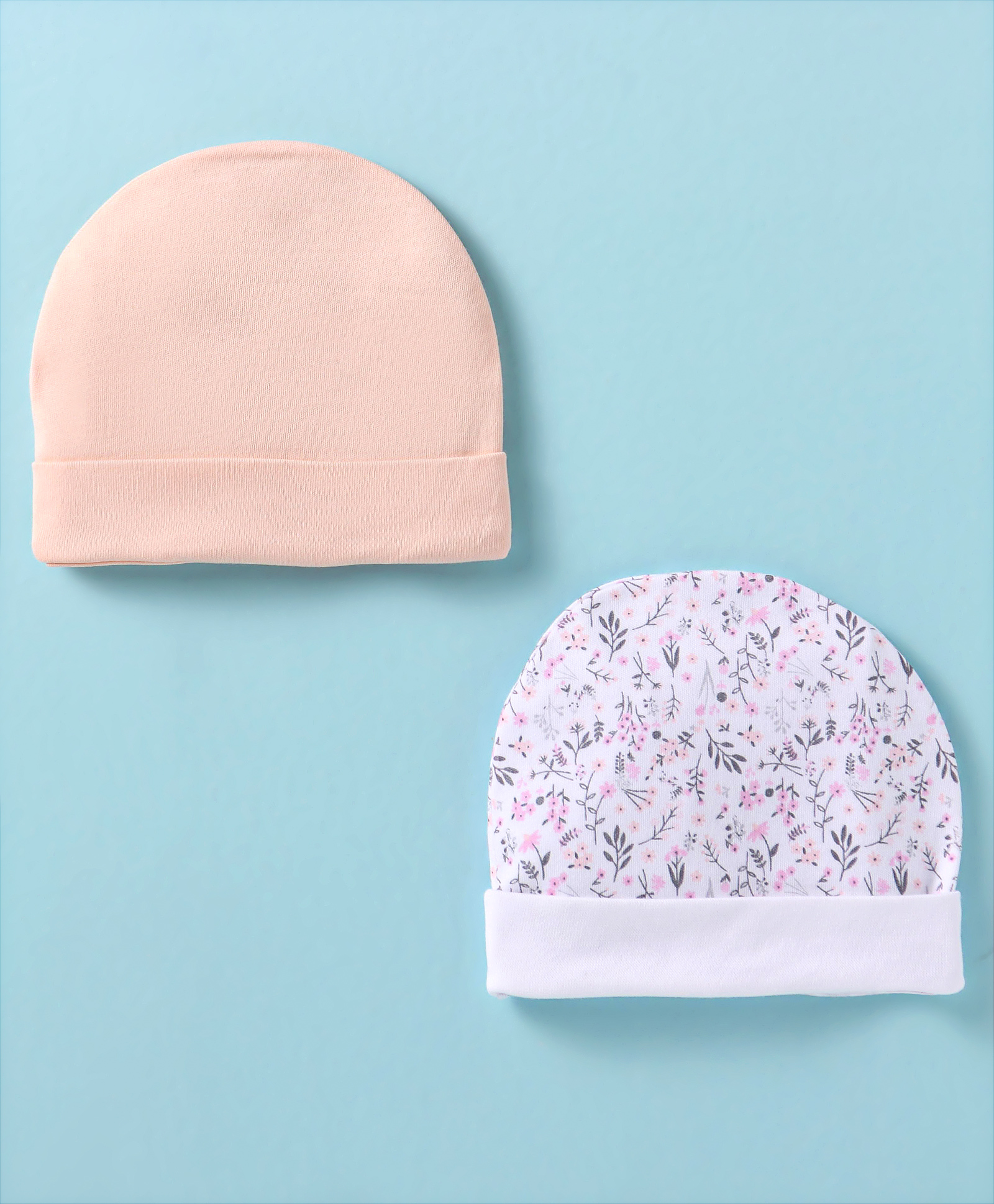 Ben Benny Interlock Cotton Knit Floral Printed & Solid Caps - Pink & White-picture-17