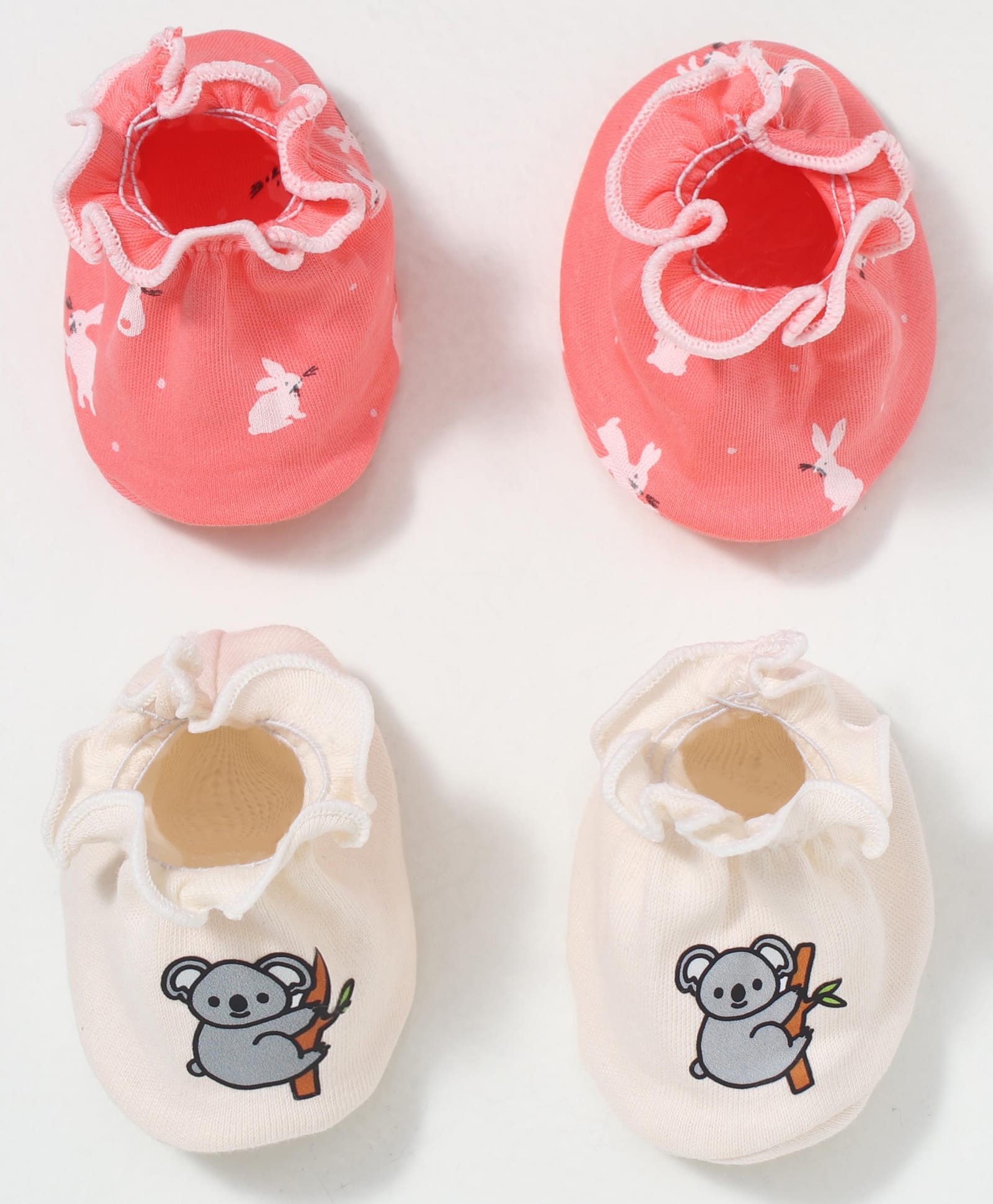 Ben Benny Interlock Cotton Knit Booties with Animal Print Pack Of 2 - Pink & Beige-image-2