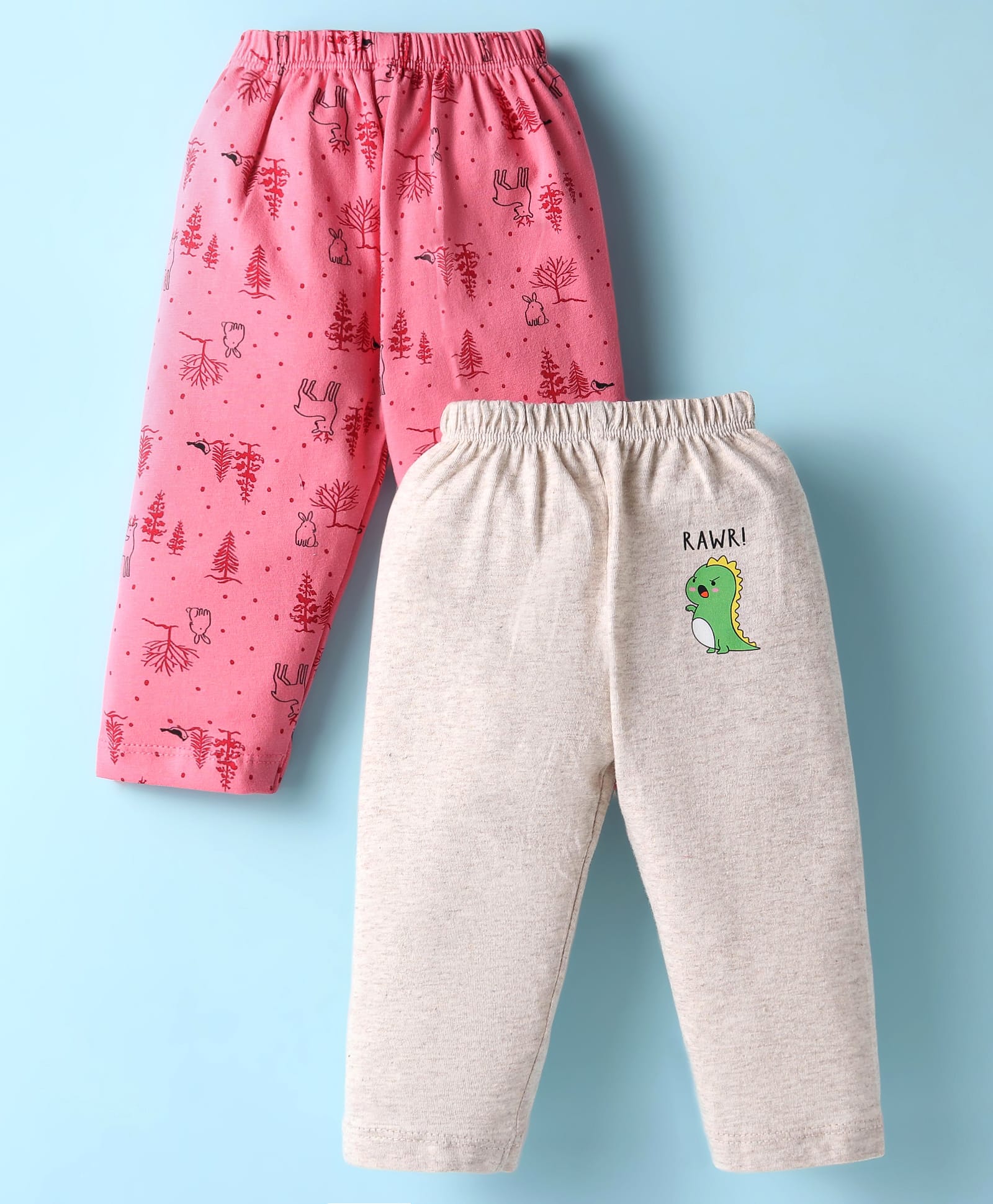 Ben Benny Interlock Knit Full Length Animals Printed Lounge Pants Pack of 2 - Beige & Dark Pink-picture-33