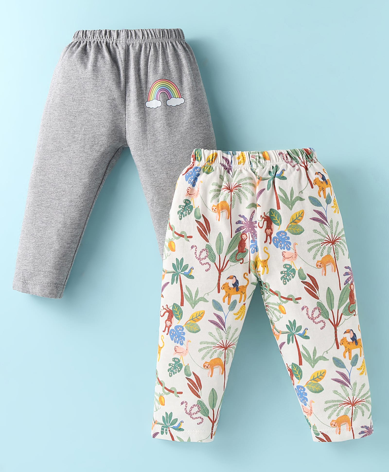 Ben Benny Interlock Knit Full Length Animals Printed Lounge Pants Pack of 2 - White & Grey-picture-32