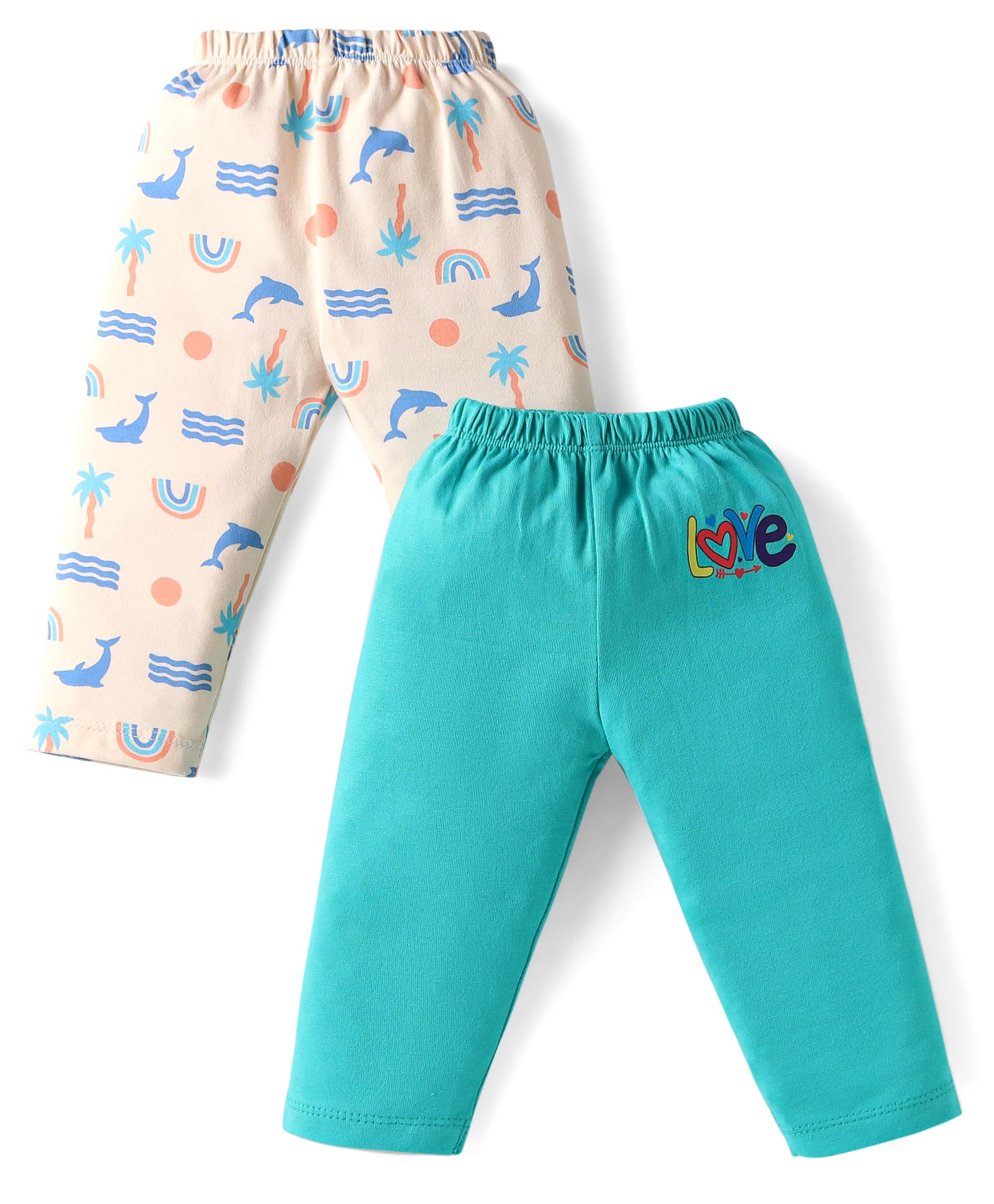 Ben Benny Interlock Knit Full Length Lounge Pants With Sea Life & Text Print Pack of 2 - Aqua Blue & Peach-picture-12