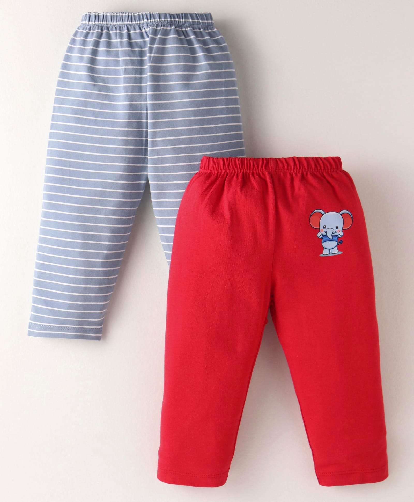 Ben Benny Interlock Knit Full Length Lounge Pants with Striped & Elephant Print Pack of2 - Red & Blue-image-12