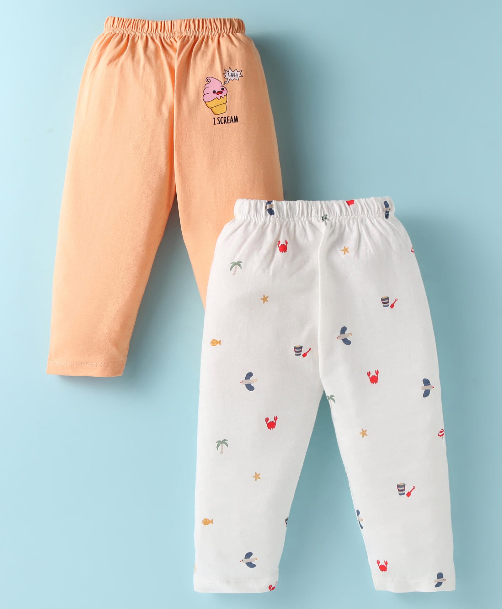 Ben Benny Interlock Knit Full Length Lounge Pants with Bird & Ice Cream Print Pack of 2 - Orange & White-image-12