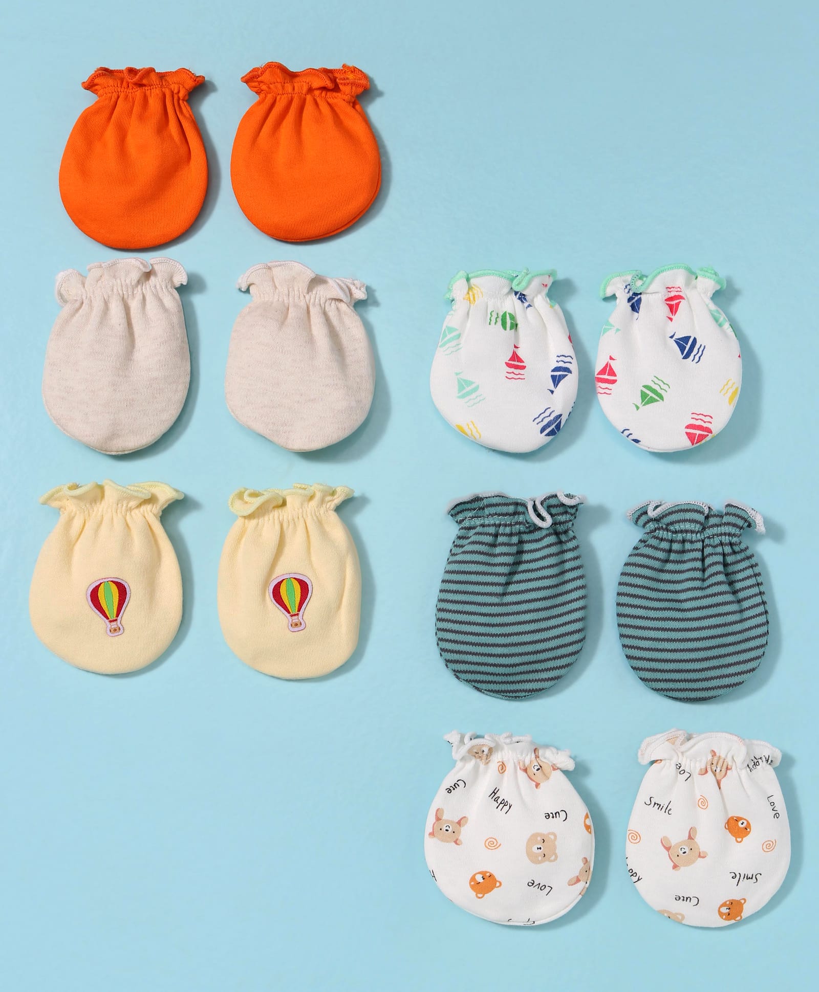 Ben Benny Interlock Knit Mittens with Bear Ship Print & Embroidery Pack of 6 - Orange Grey & White-image-38