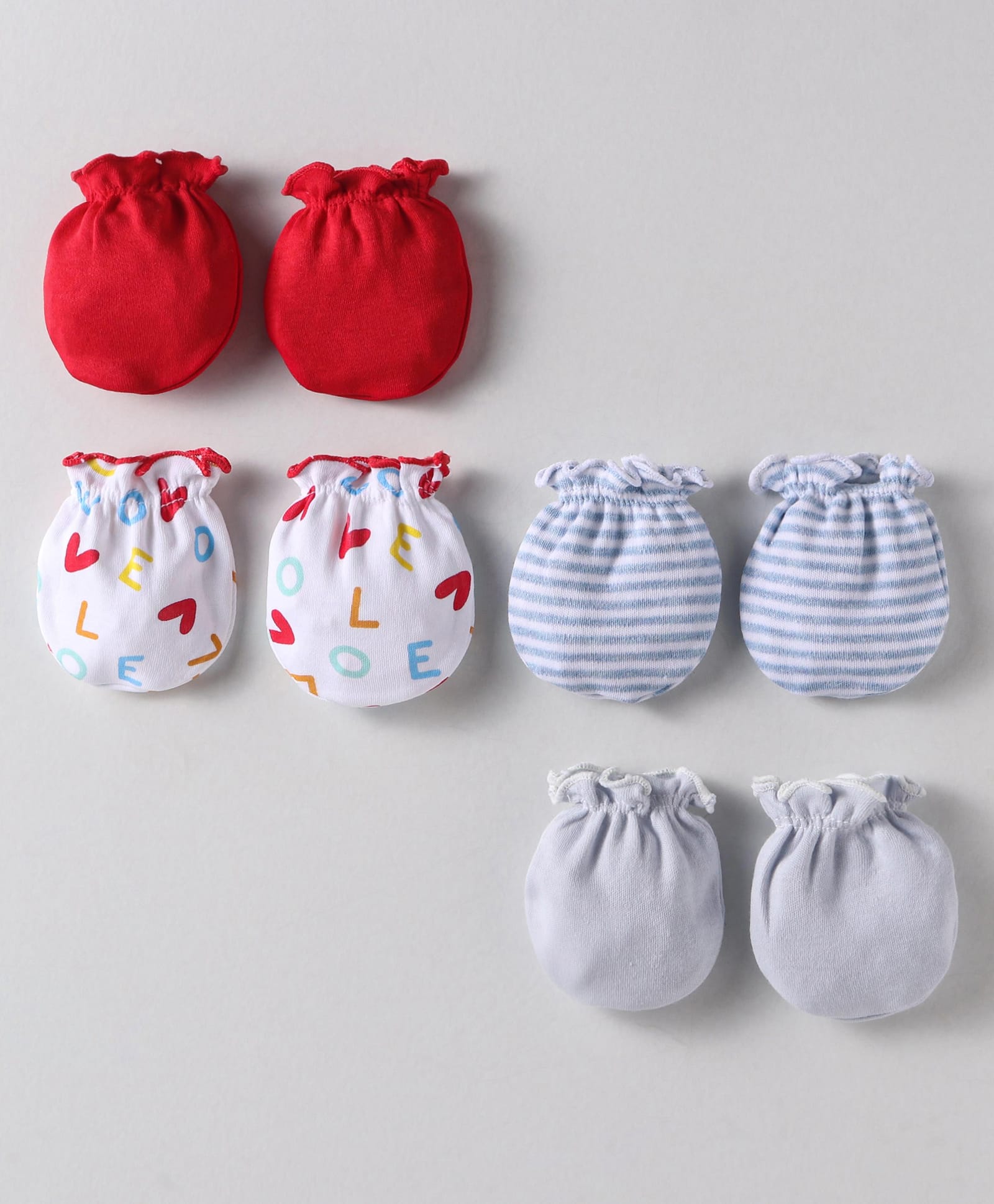 Ben Benny Interlock Knit Mittens with Stripes Text Prints Pack of 4 - Red Grey & White-picture-19