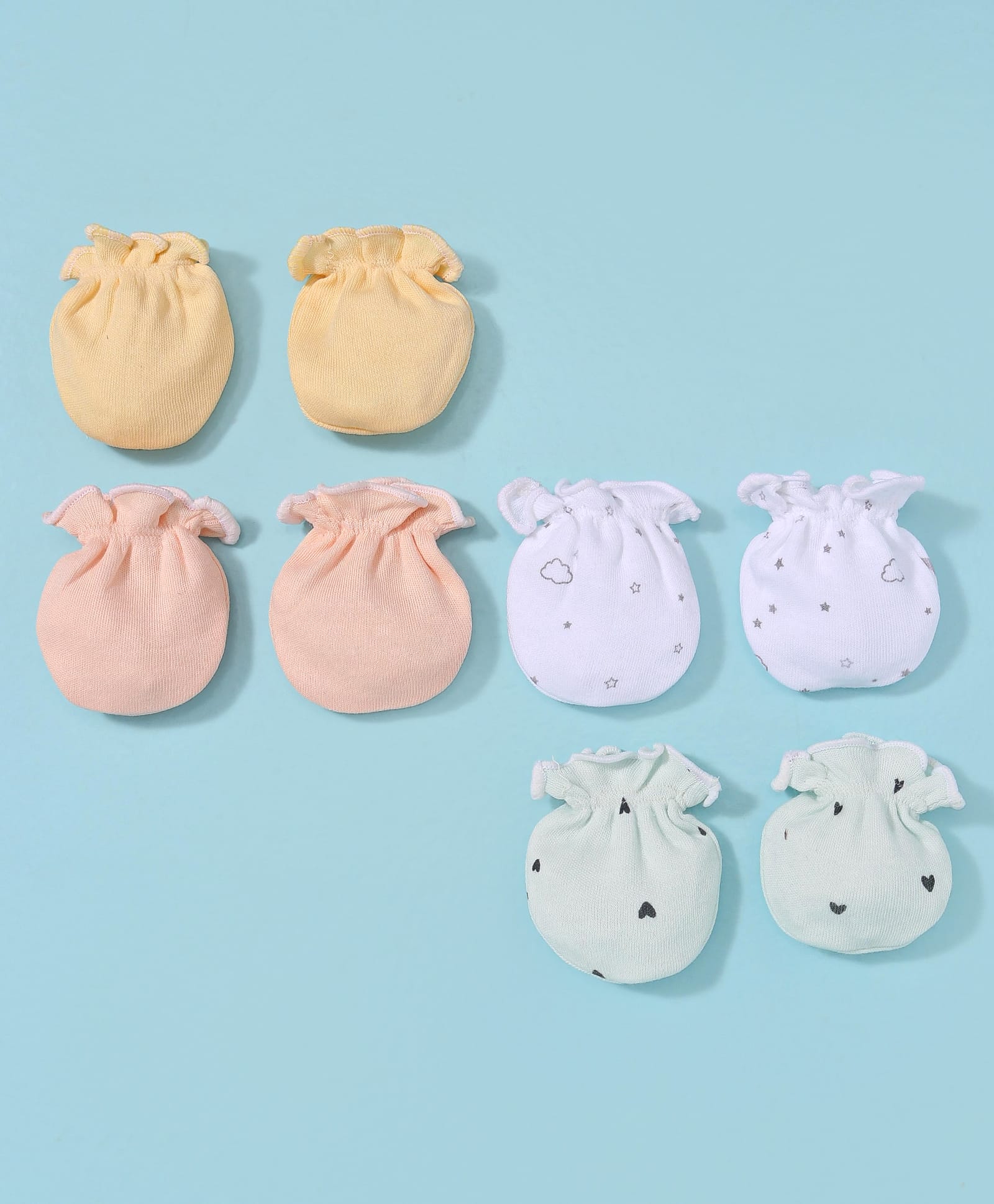 Ben Benny Interlock Knit Mittens with Solid Star & Hearts Design Pack of 4 - Peach Pink & White-image-31