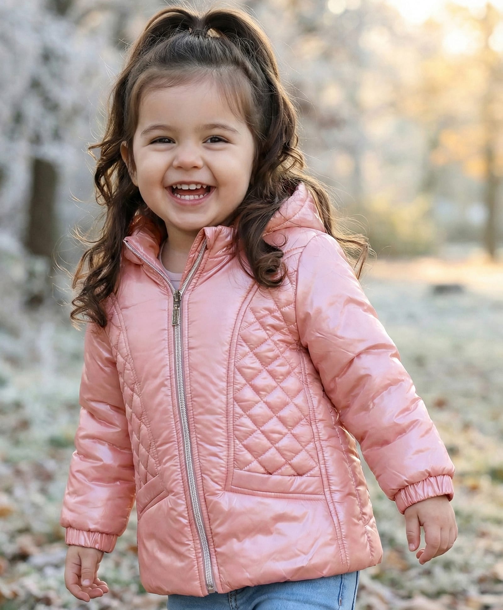 Babyhug Woven Full Sleeves Padded Hooded Jacket with Quilted Design & Solid Colour - Pink