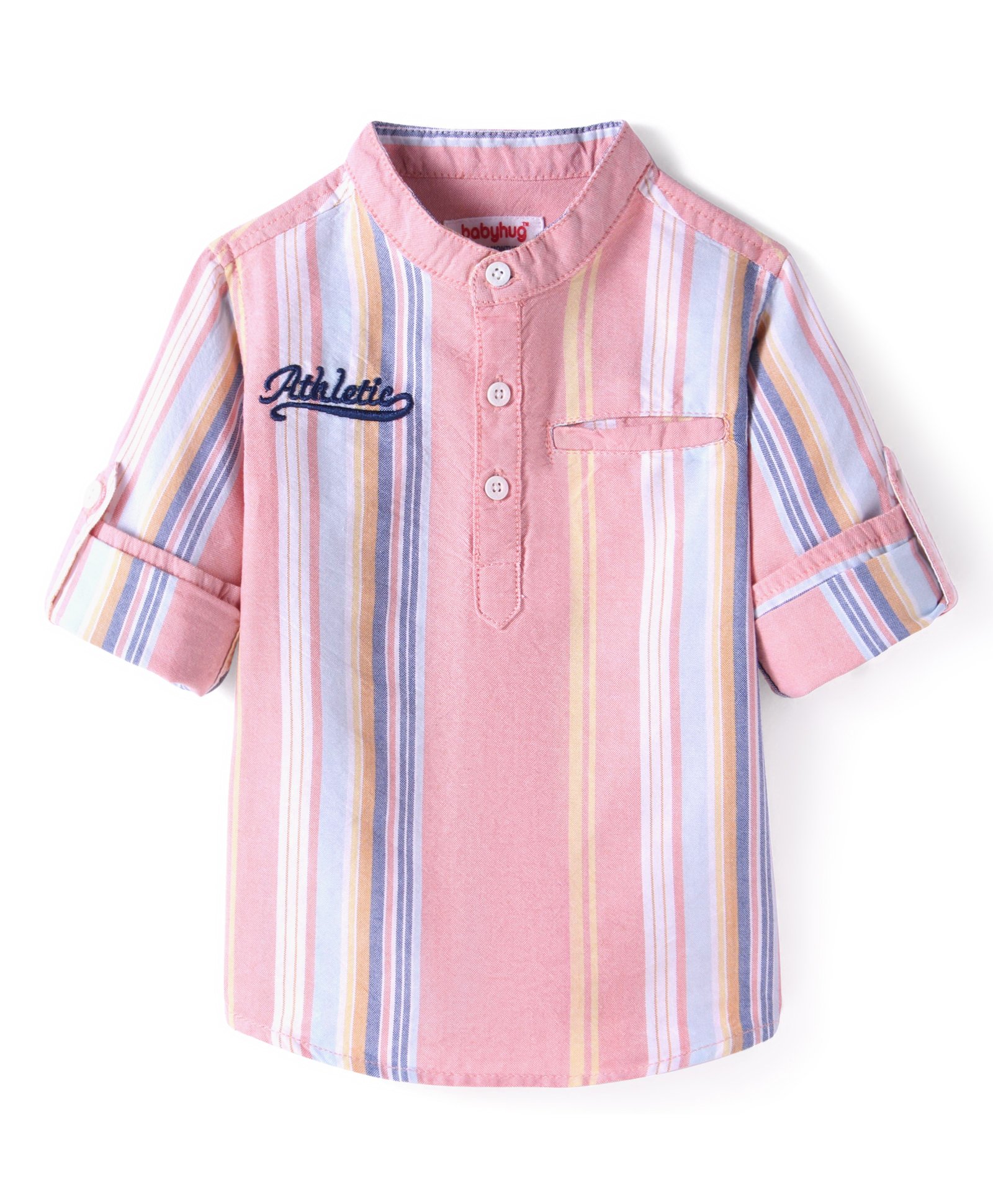 Babyhug Cotton Woven Full Sleeves Mandarin Collar Stripe Kurta Shirt- Pink-image-27