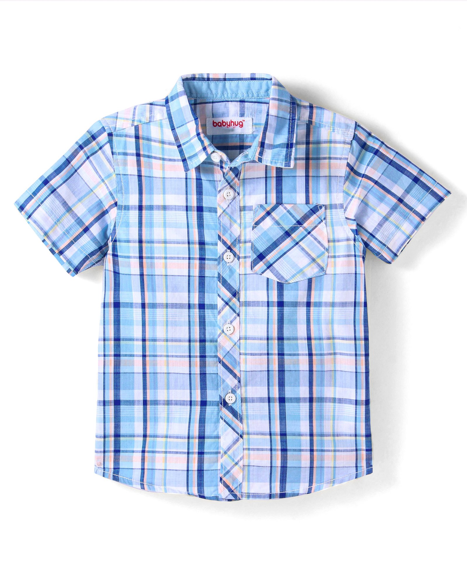 Babyhug Cotton Woven Half Sleeves Checkered Shirt - White & Blue-image-0