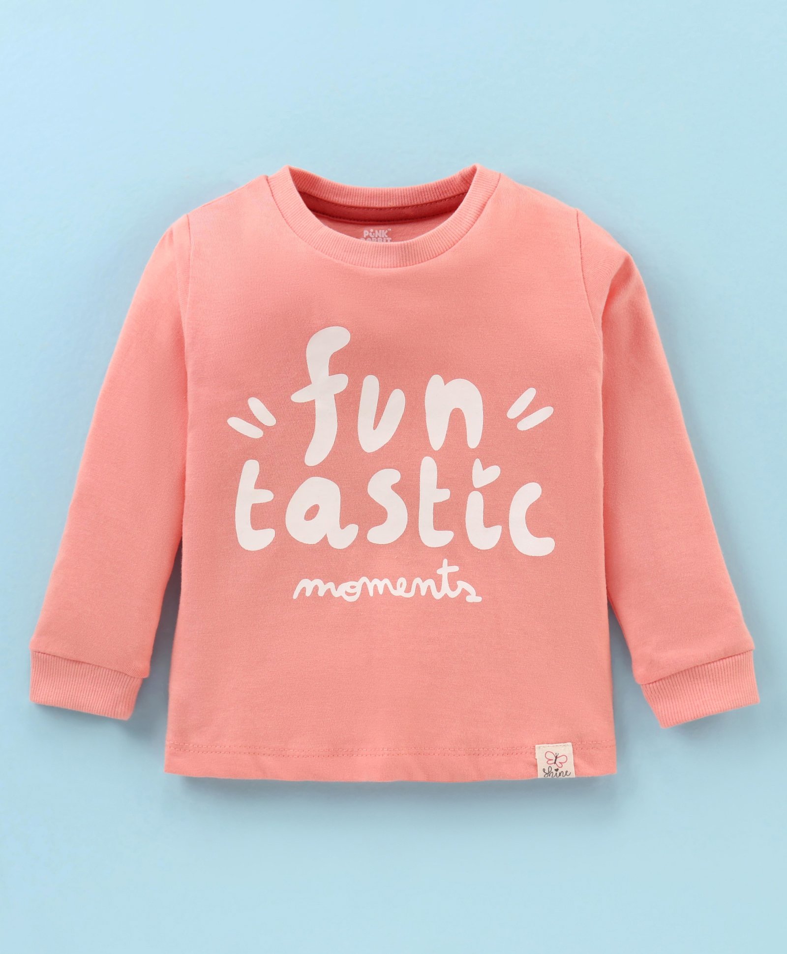 Pink Rabbit Sinker Knit Full Sleeves T-Shirt With Text Print - Light Pink-image-2