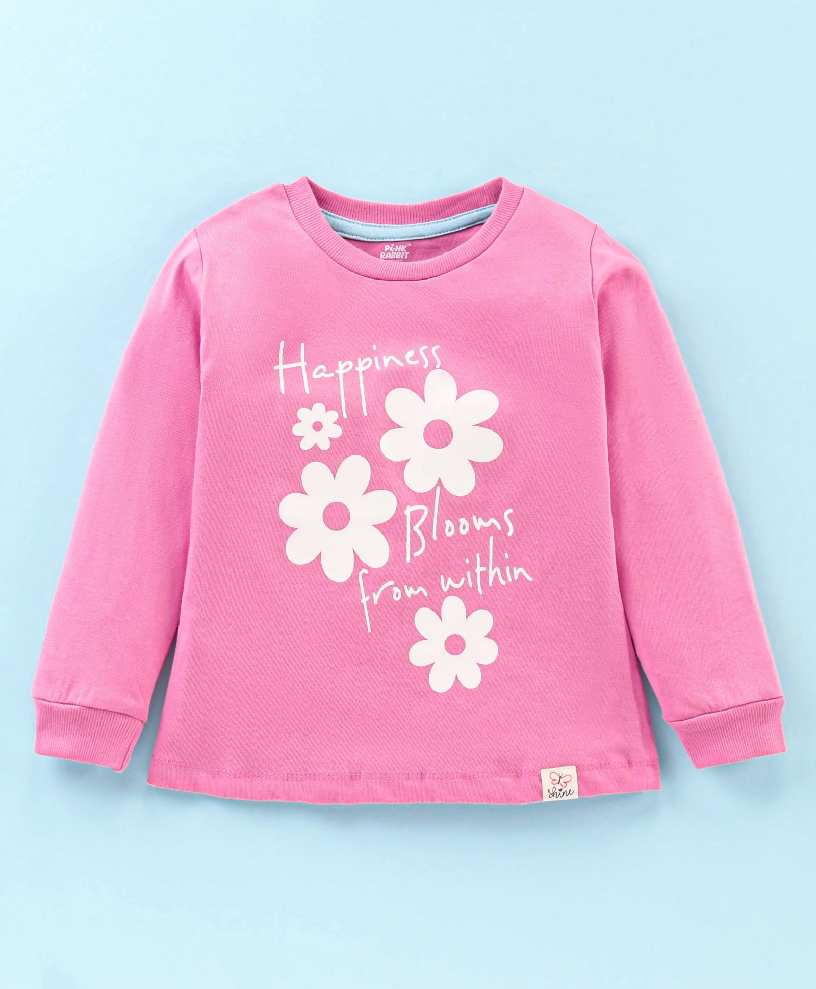 Pink Rabbit Sinker Knit Full Sleeves T-Shirt With Text & Floral Print - Pink-image-48