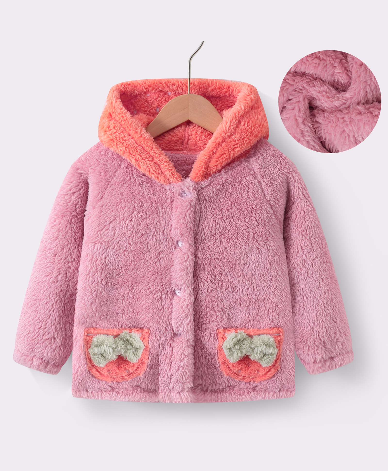 Kookie Kids Full Raglan Sleeves Hooded Fur Winter Jacket with Bow Applique - Pink-picture-23