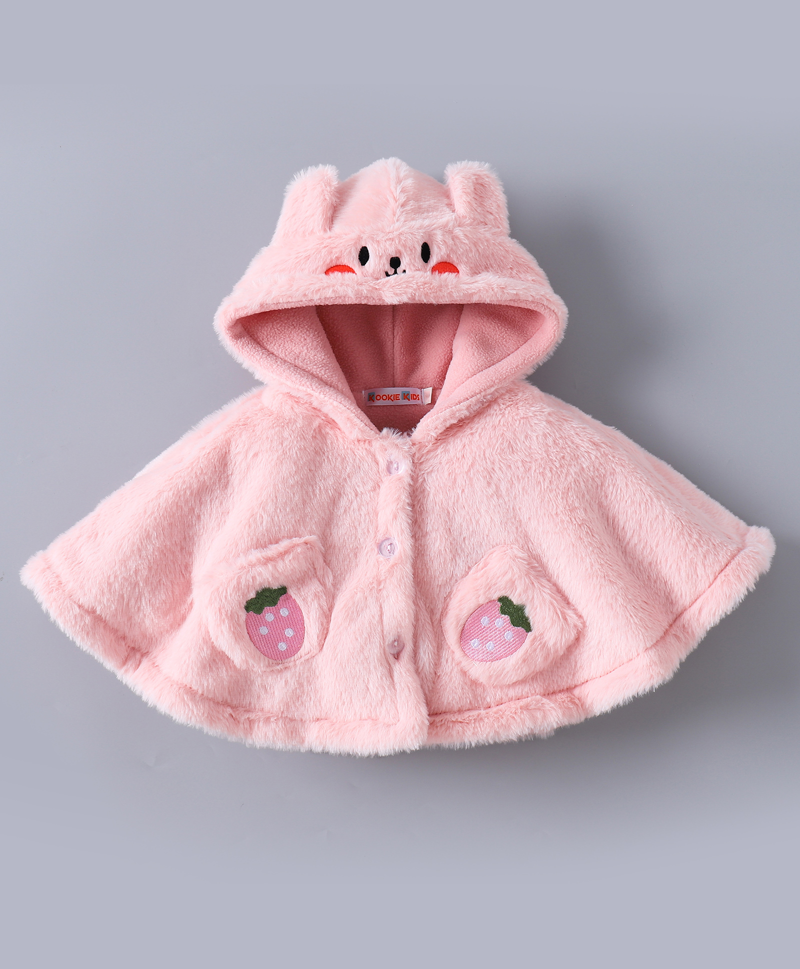 Kookie Kids Full Sleeves Poncho Style Hoodie with Pockets & Bunny Applique -Pink-picture-24
