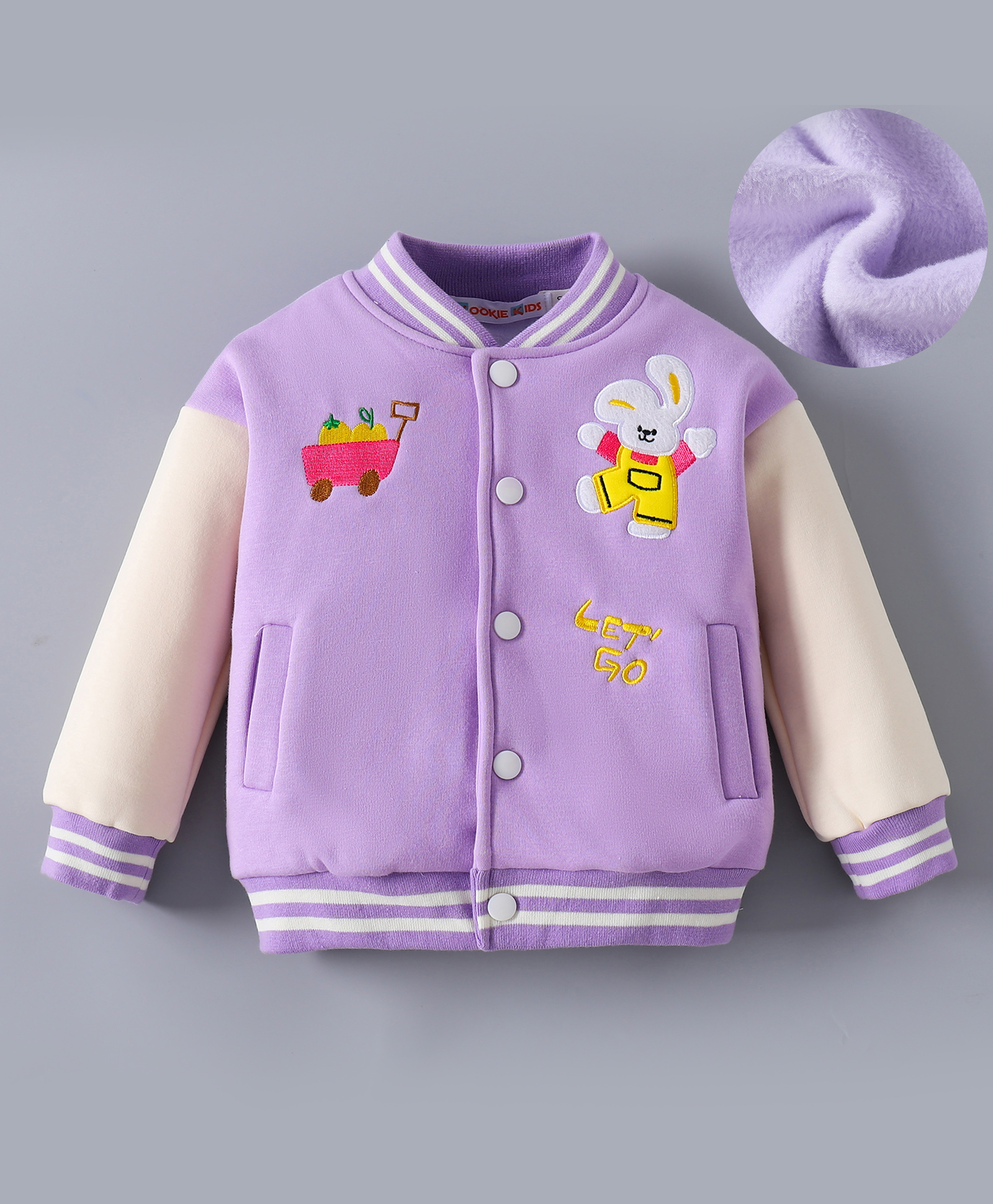 Kookie Kids Full Sleeves Bomber Jacket with Bear Embroidery - Purple-picture-24