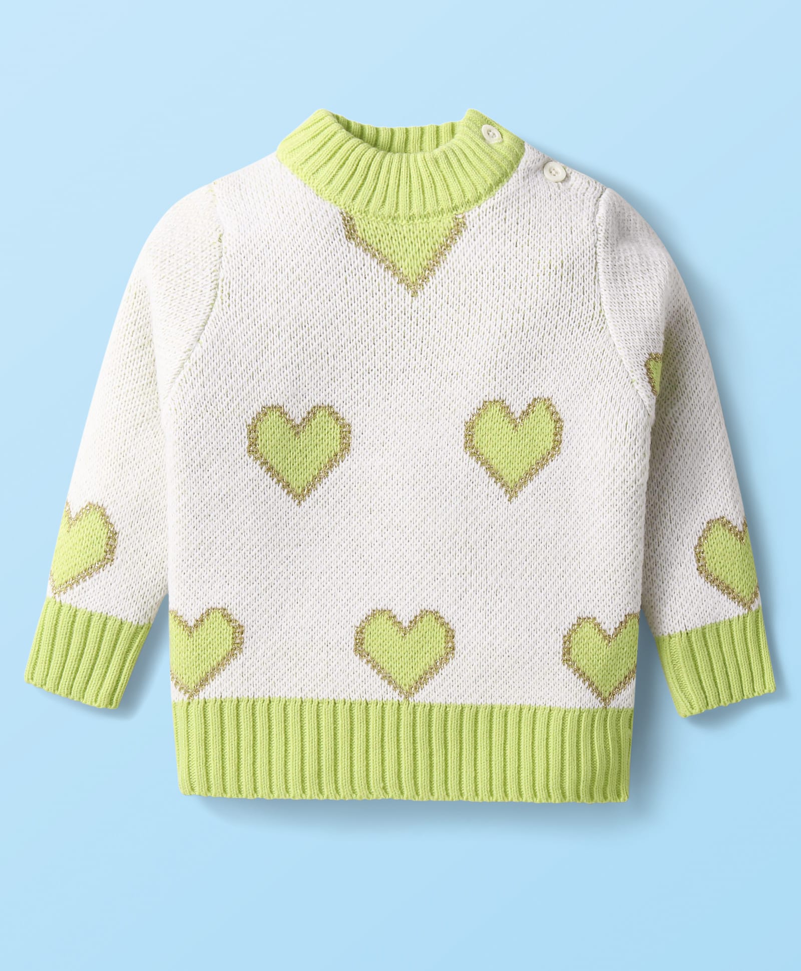 Babyhug Knitted Full Sleeves Pullover Sweater With Heart Design - Off White-picture-21