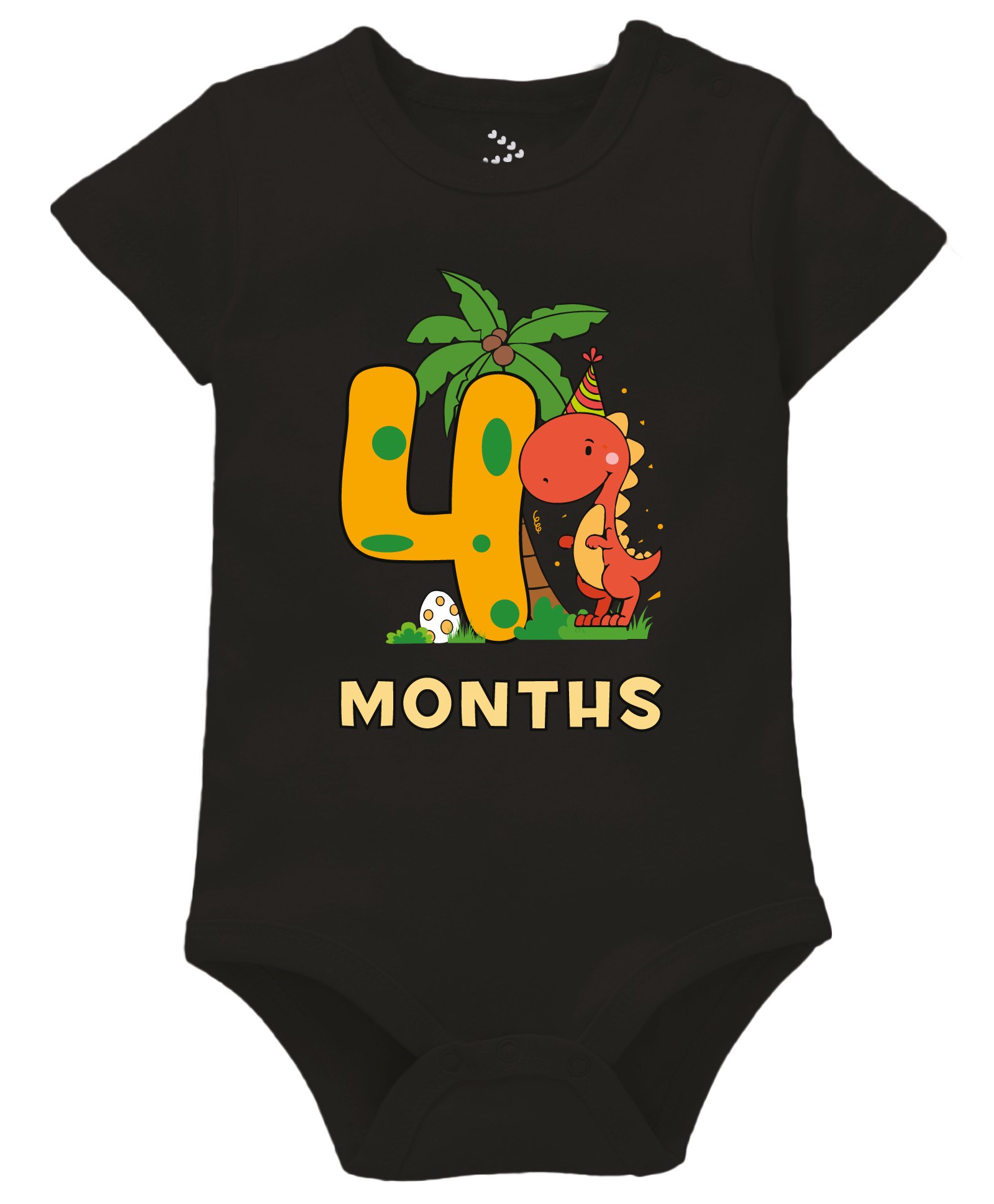 Zeezeezoo 100% Cotton Half Sleeves Birthday 4th Month Baby Dinosaur Printed Onesie - Black-picture-15