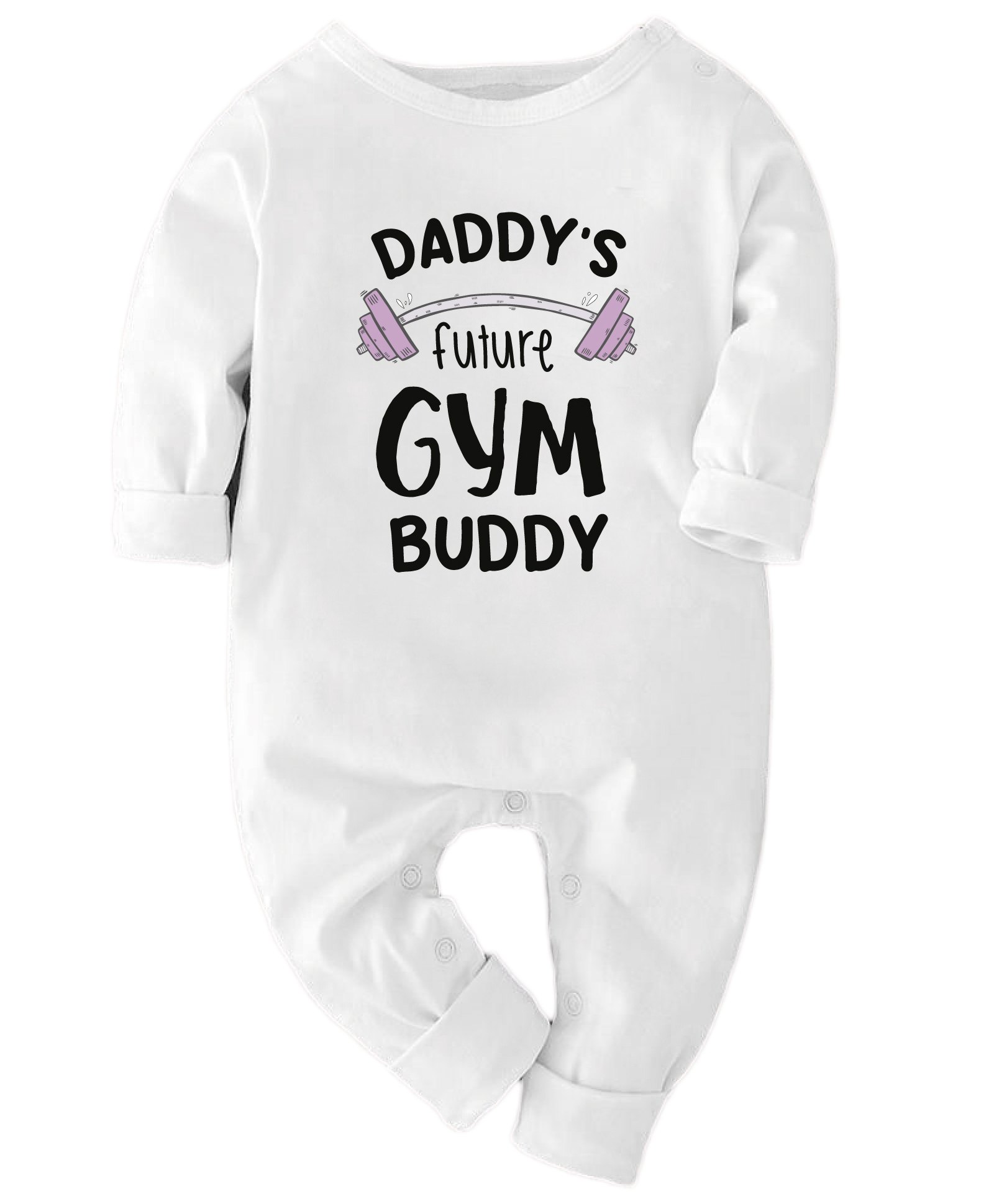 Zeezeezoo 100% Cotton Full Sleeves Daddys Future Gym Buddy Printed Romper - White-picture-11