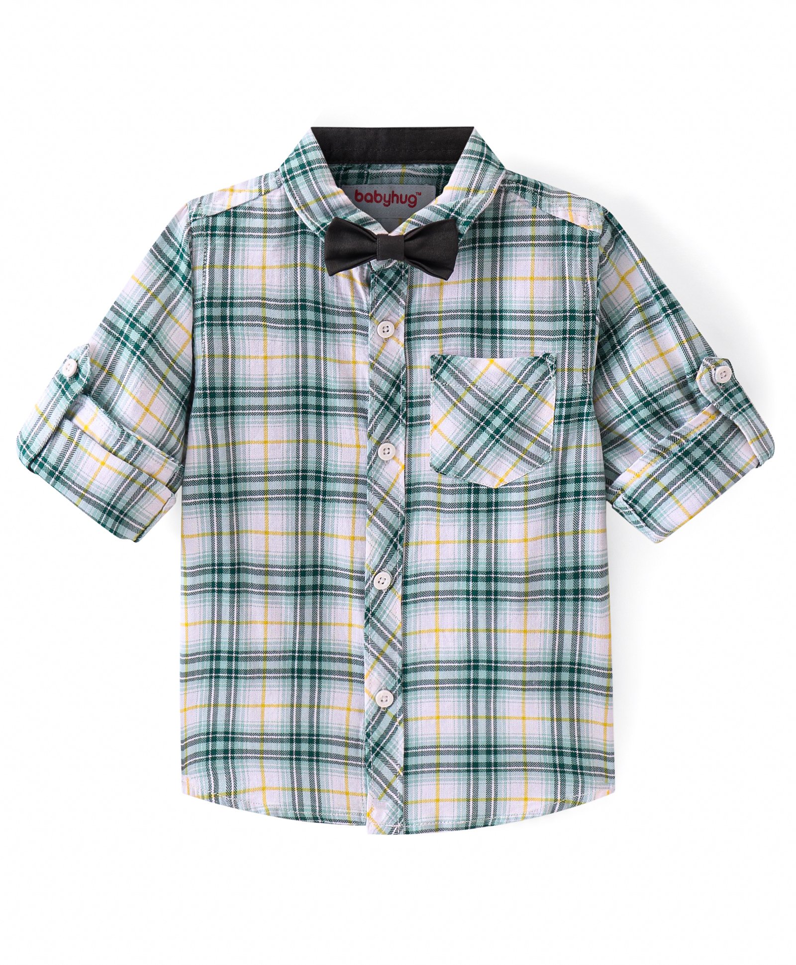 Babyhug Cotton Woven Full Sleeves Shirt with Checks & Bow Applique - White-image-22