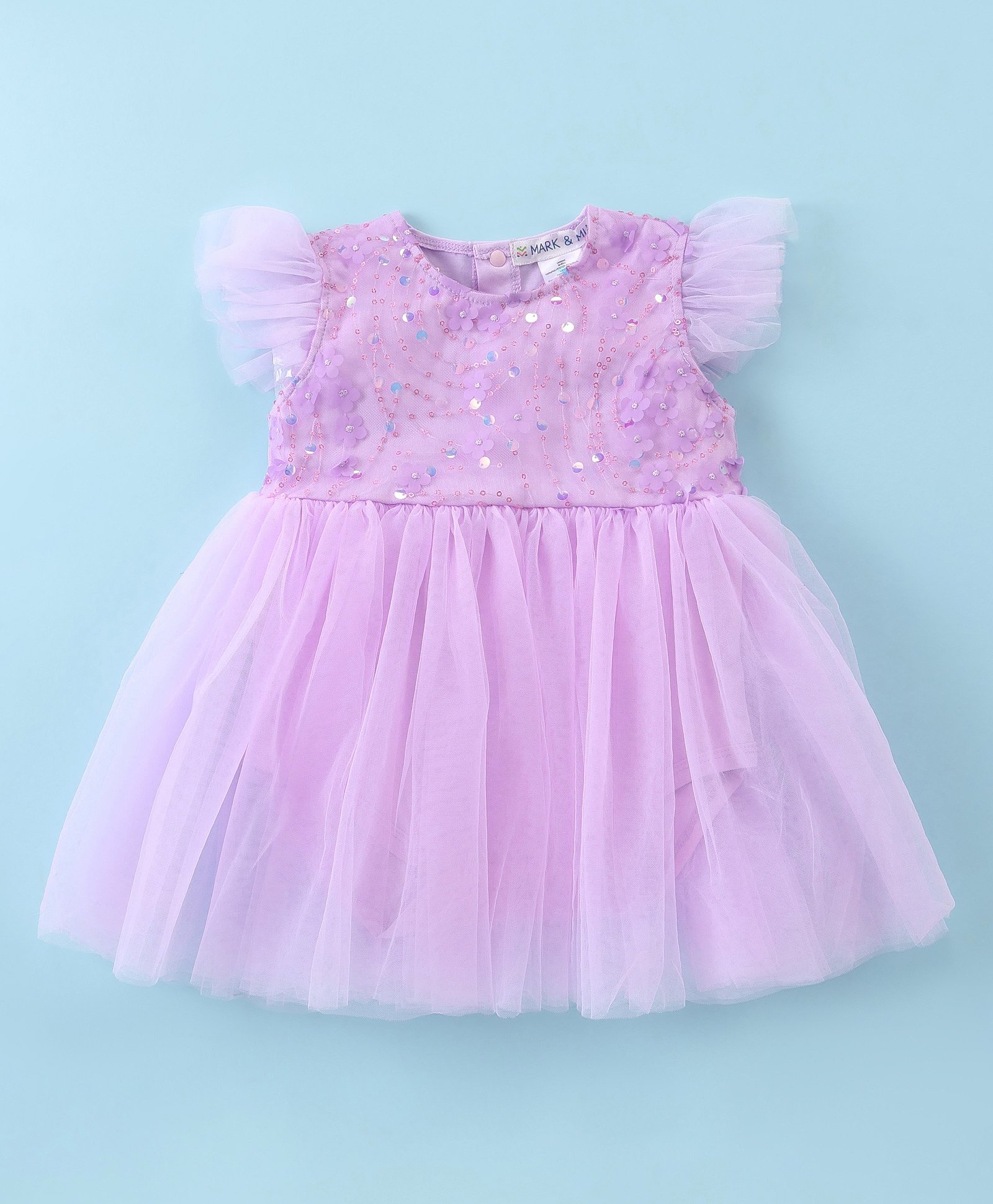 Mark & Mia Frill Sleeves Party Frock Style Onesie with Sequin Detailing - Lilac-image-15