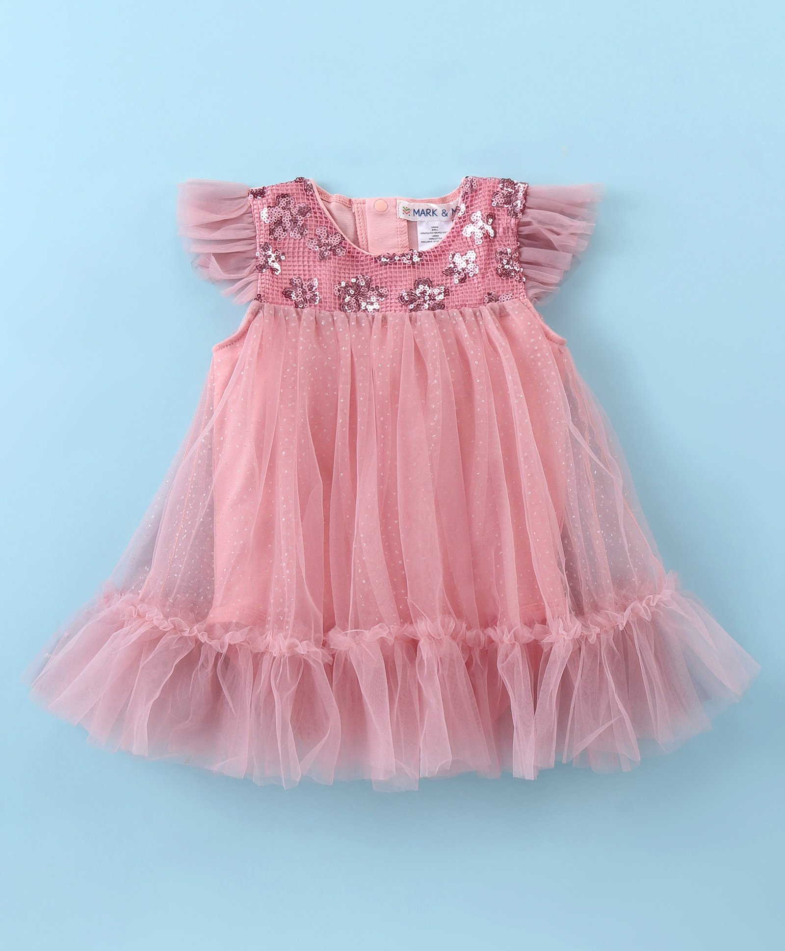 Mark & Mia Frill SleevesParty Frock Style Onesie with Floral Sequin Detailing - Pink-picture-18