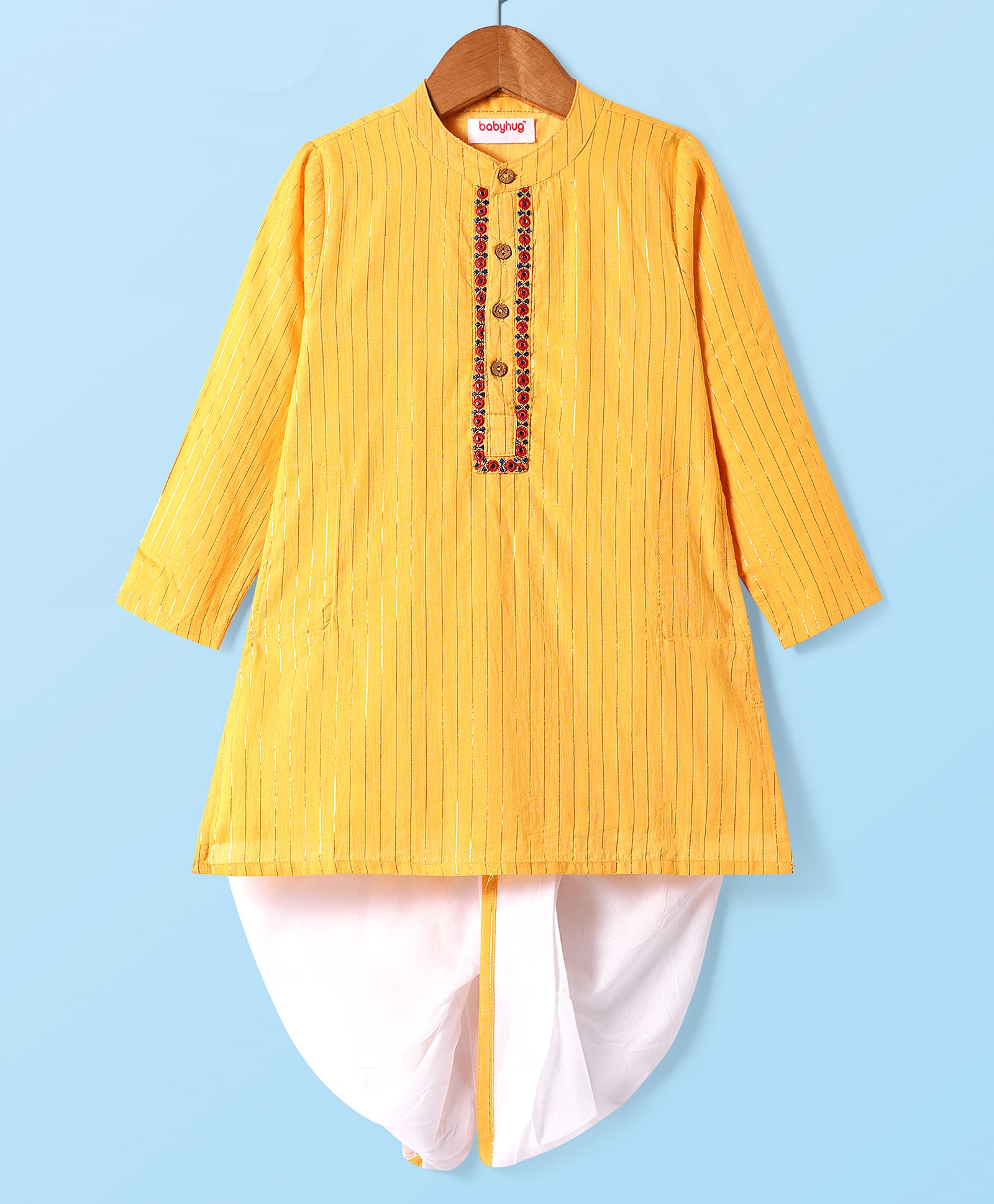 Babyhug Lurex Woven Full Sleeves Dhoti Kurta Set - White & Orange-picture-24