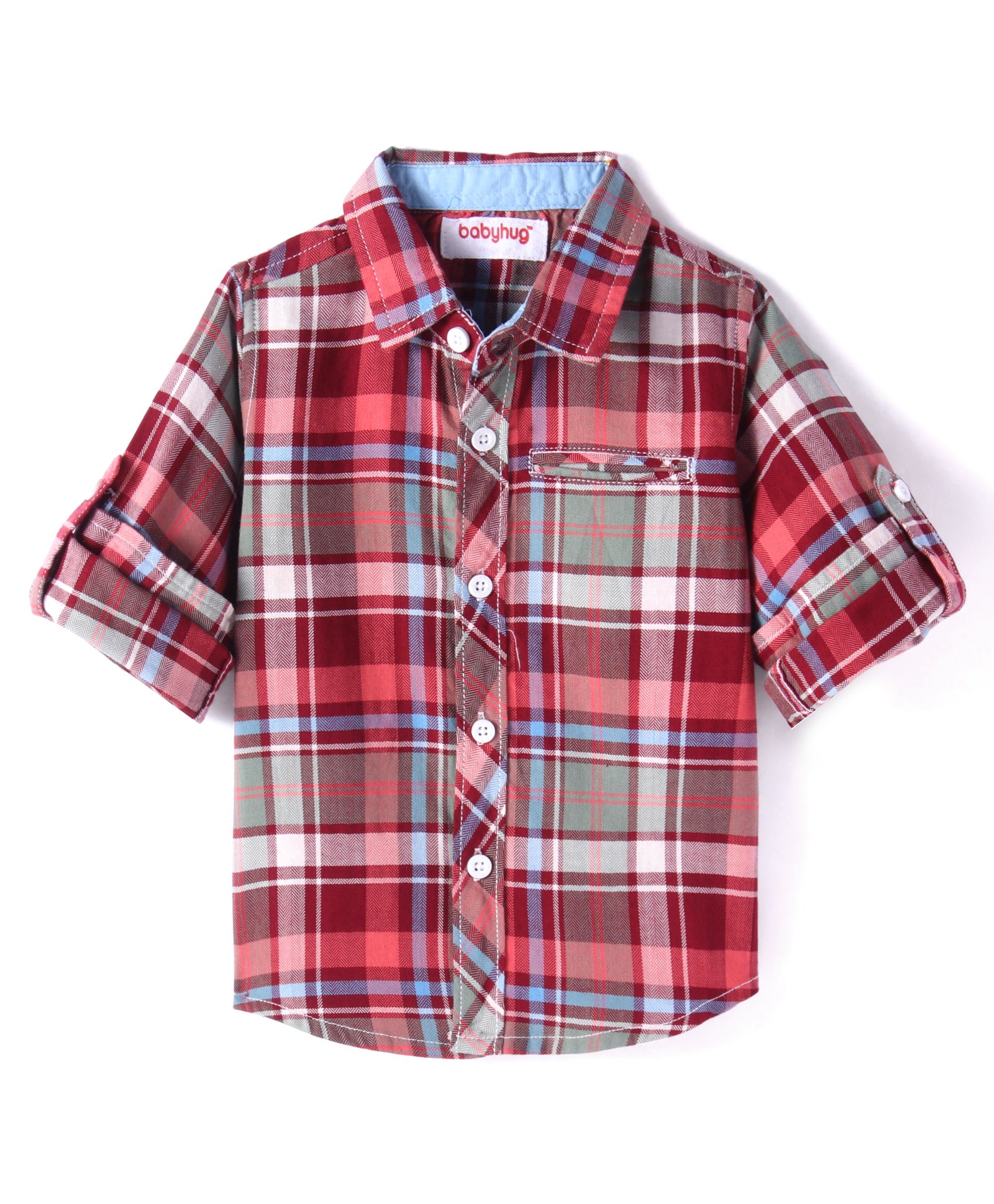 Babyhug Cotton Woven Full Sleeves Shirt with Checks - Dark Red & White-image-16