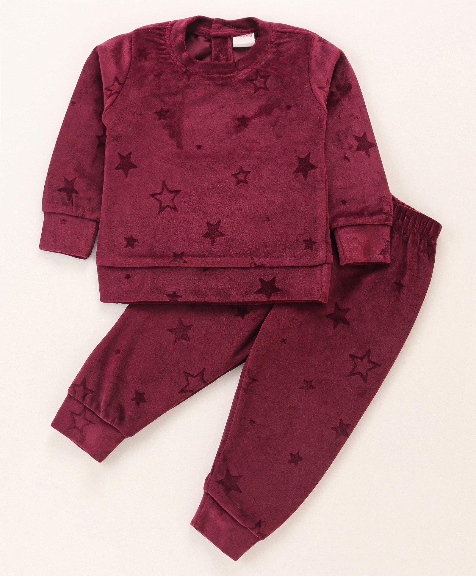 Babyhug Velour Woven Full Sleeves Winter Wear Co-Ord Suit With Stars Print - Wine-image-48