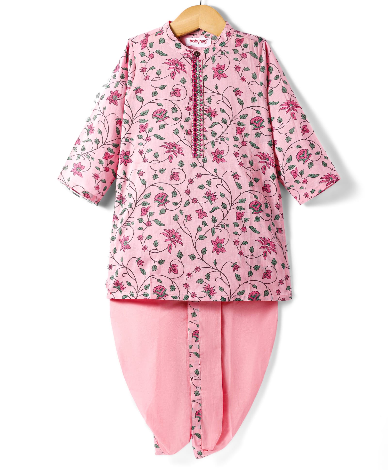 Babyhug Cambric Woven Full Sleeves Floral Printed Dhoti Kurta Set - Pink-picture-34