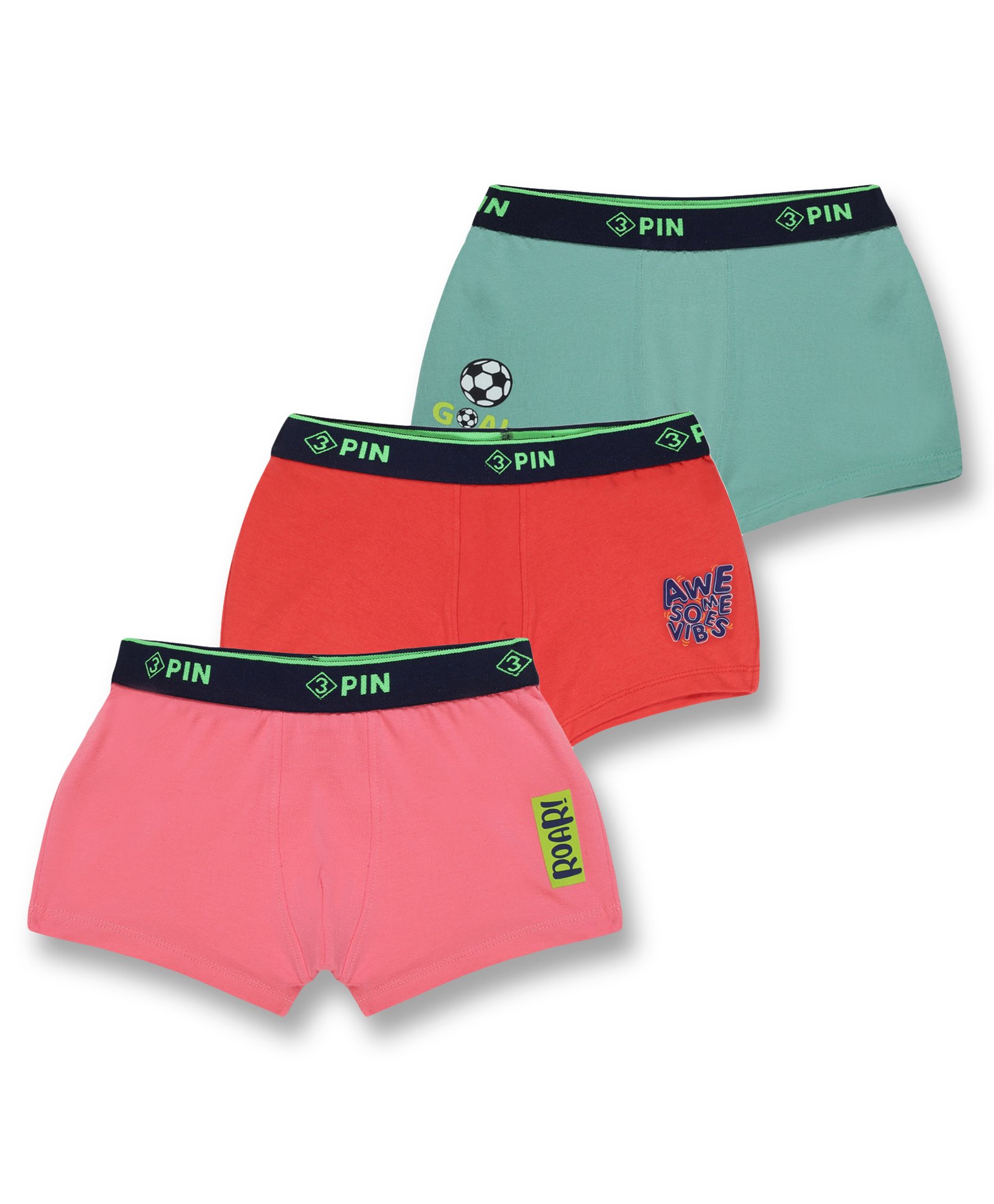 3PIN Pack Of 3 Cotton Elastane Football Theme & Texts Printed Trunks - Multi Colour-picture-12