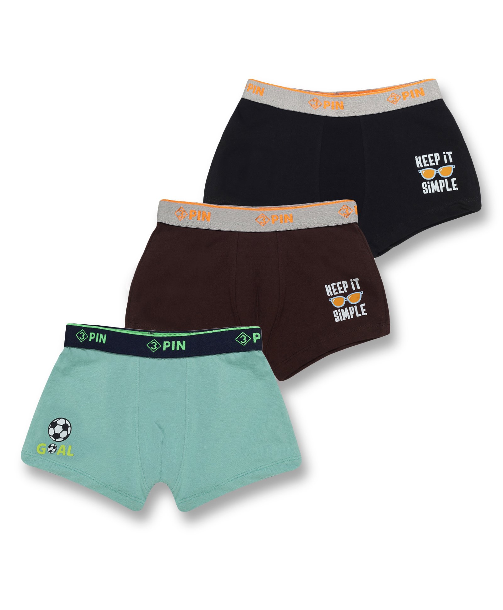 3PIN Pack Of 3 Cotton Elastane Keep It Simple Texts & Football Theme Printed Trunks - Multi Colour-image-44